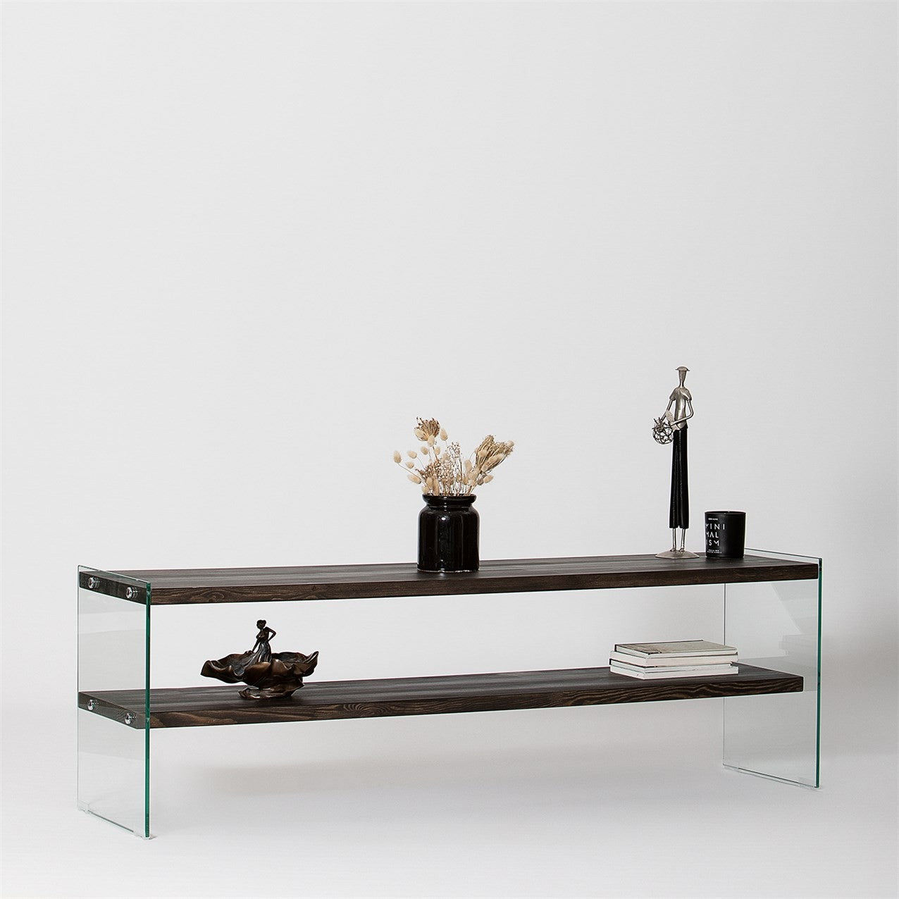 Suporte de TV elegante, 140 cm, antracite, estrutura 100% madeira maciça e tampo de vidro temperado | Desmontado para fácil montagem | Perfeito para salas de estar modernas