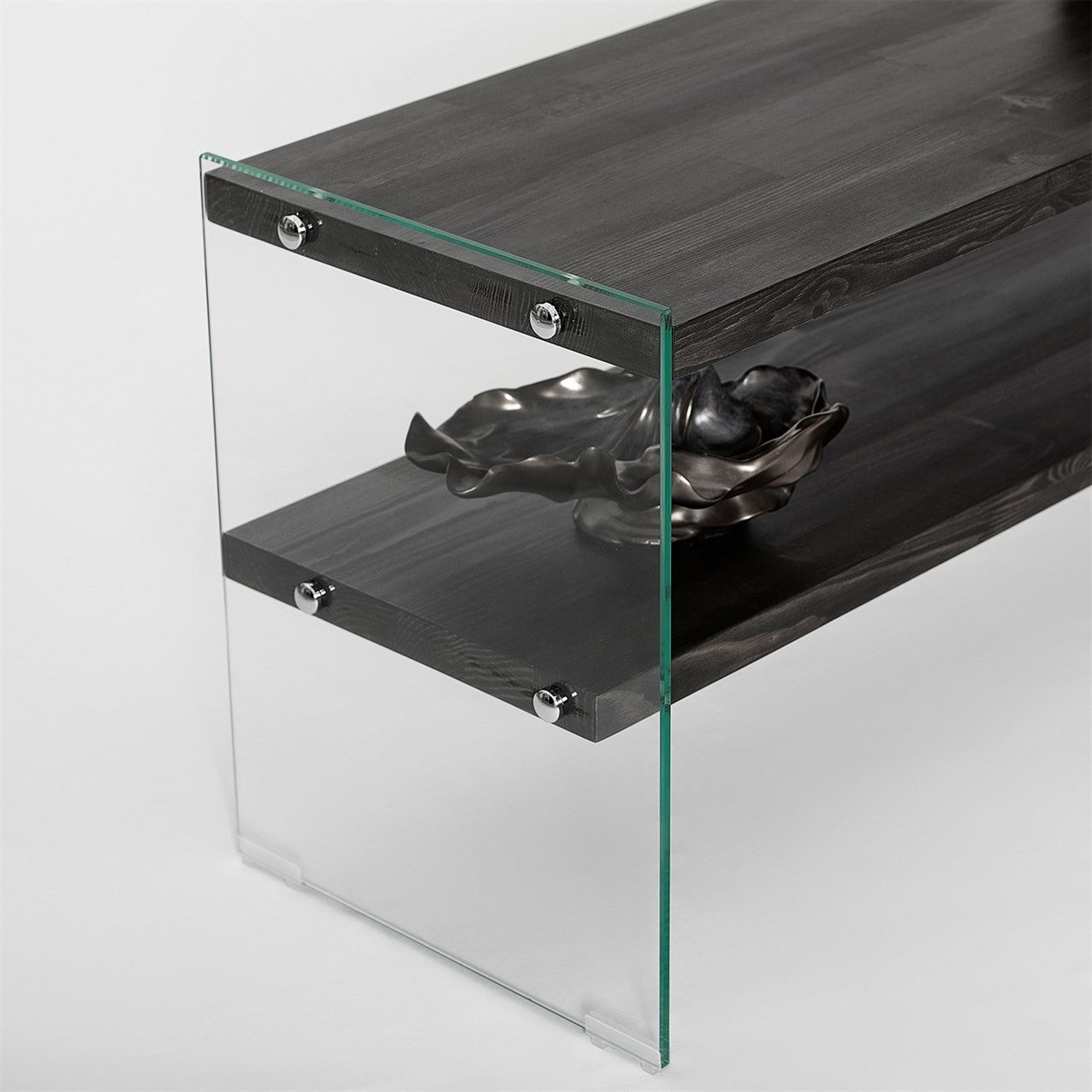 Suporte de TV elegante, 140 cm, antracite, estrutura 100% madeira maciça e tampo de vidro temperado | Desmontado para fácil montagem | Perfeito para salas de estar modernas