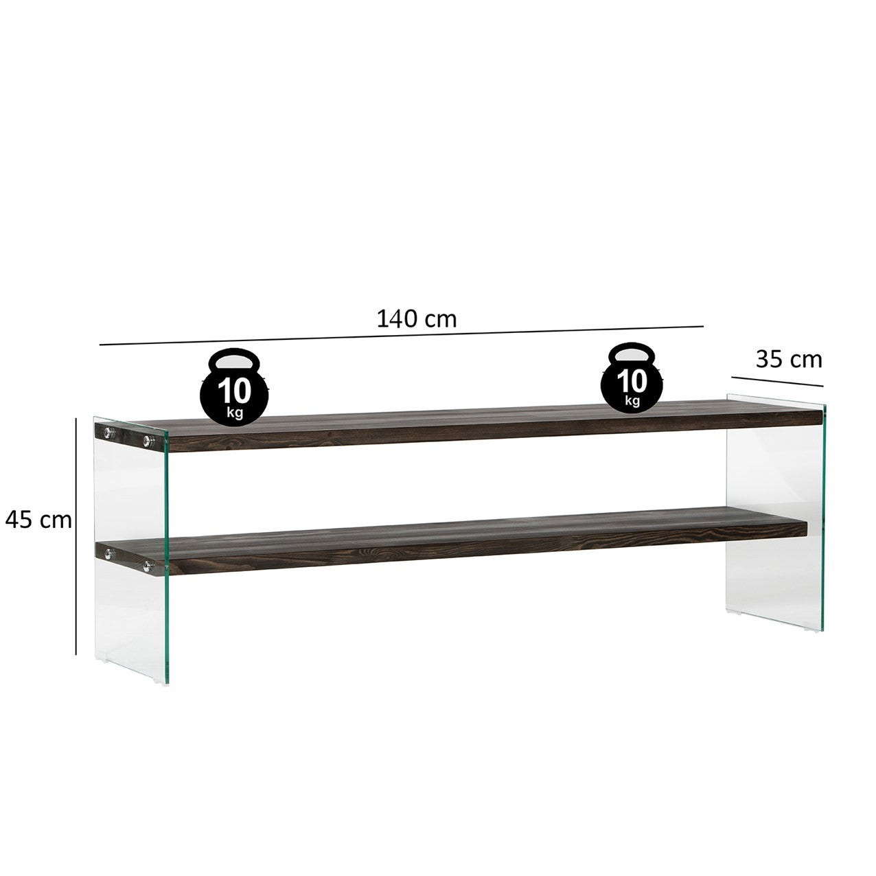 Suporte de TV elegante, 140 cm, antracite, estrutura 100% madeira maciça e tampo de vidro temperado | Desmontado para fácil montagem | Perfeito para salas de estar modernas