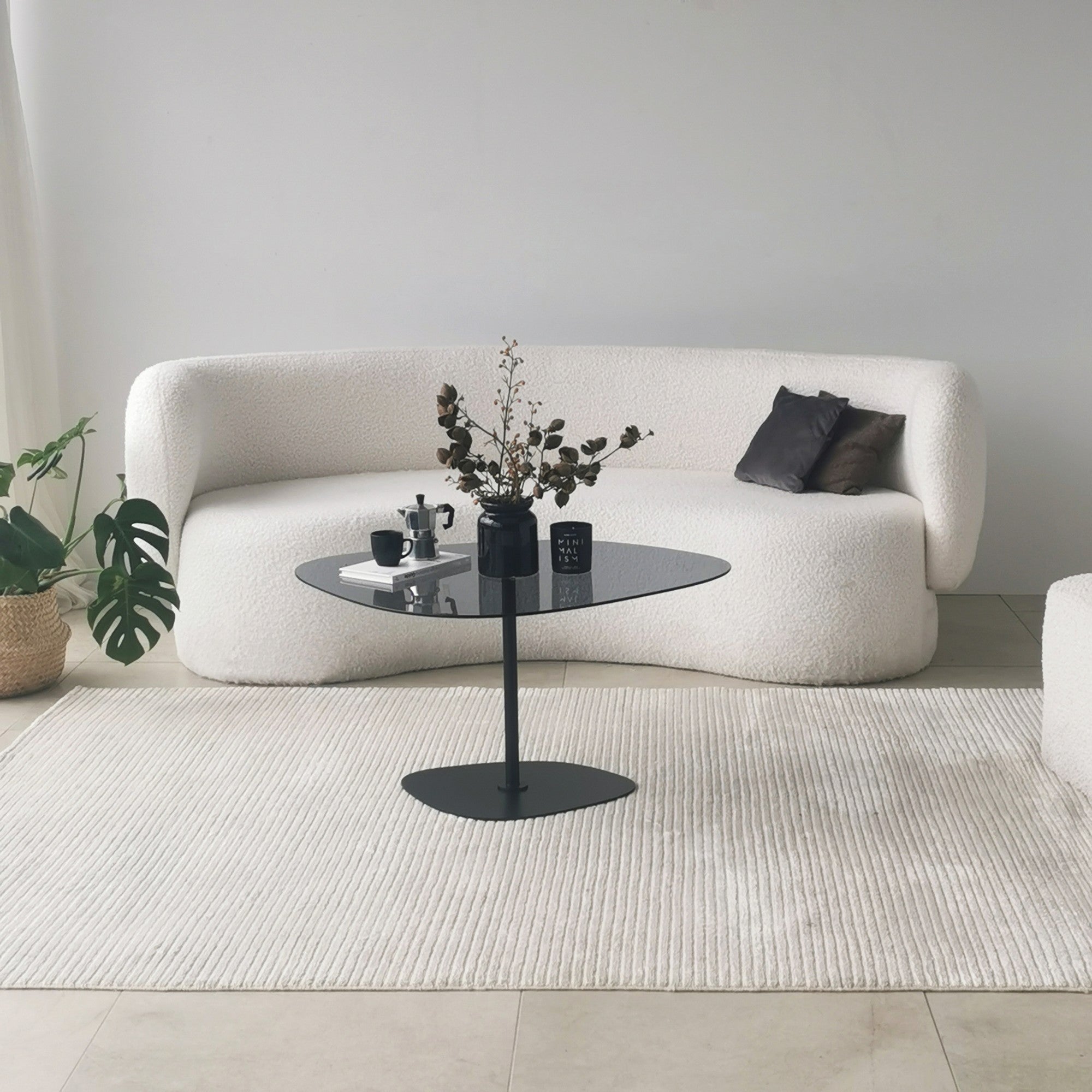 Mesa de centro elegante com tampo 100% de vidro temperado, cinza escuro e preto, 85 x 67 x 40 cm | Pernas de metal resistentes, desmontável para fácil montagem | Design moderno