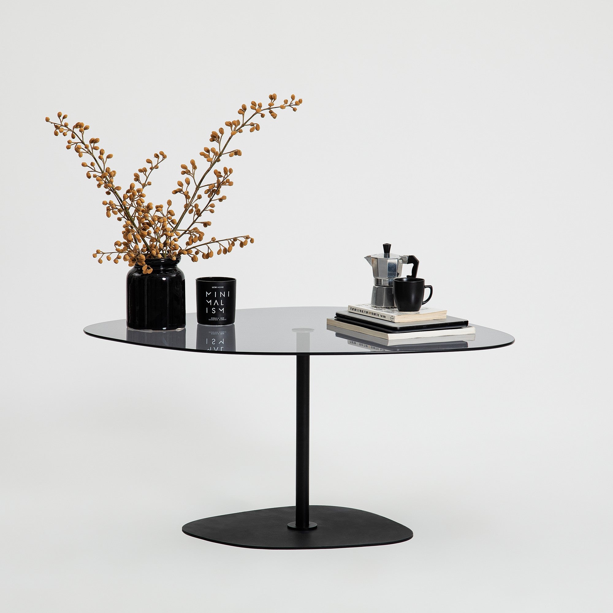 Mesa de centro elegante com tampo 100% de vidro temperado, cinza escuro e preto, 85 x 67 x 40 cm | Pernas de metal resistentes, desmontável para fácil montagem | Design moderno