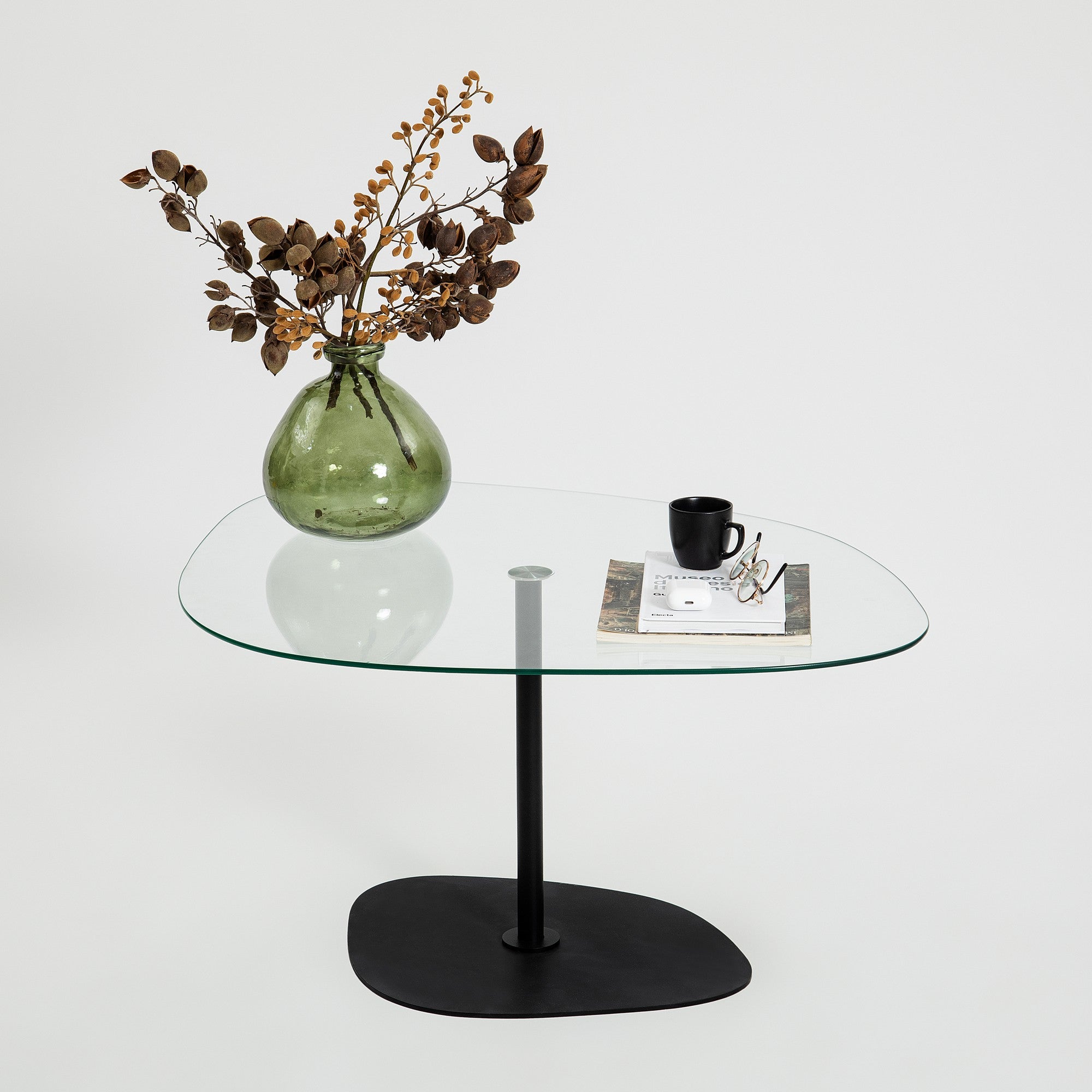Mesa de Centro Elegante com Tampo de Vidro Temperado, 85 x 67 x 40 cm | Pernas de Metal, Desmontada | Design Elegante Transparente e Preto para Espaços Modernos