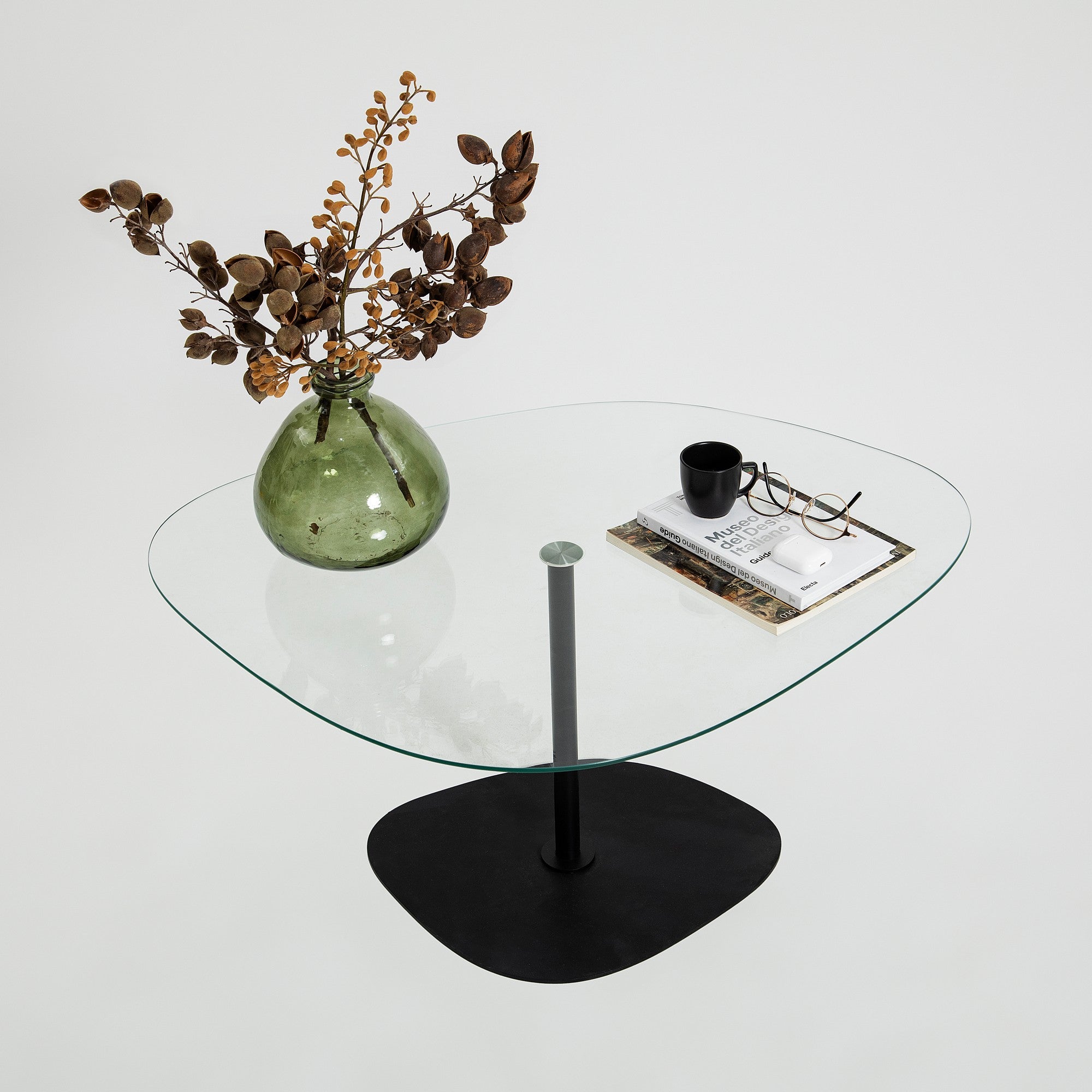 Mesa de Centro Elegante com Tampo de Vidro Temperado, 85 x 67 x 40 cm | Pernas de Metal, Desmontada | Design Elegante Transparente e Preto para Espaços Modernos