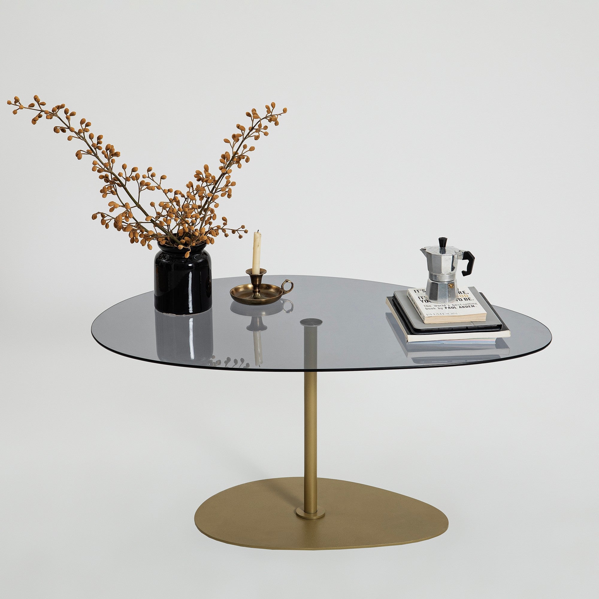 Mesa de Centro Elegante com Tampo de Vidro Temperado, Cinza Escuro e Dourado, 90 x 60 x 40 cm | Pernas de Metal Resistente, Desmontável para Fácil Montagem | Elegância Moderna