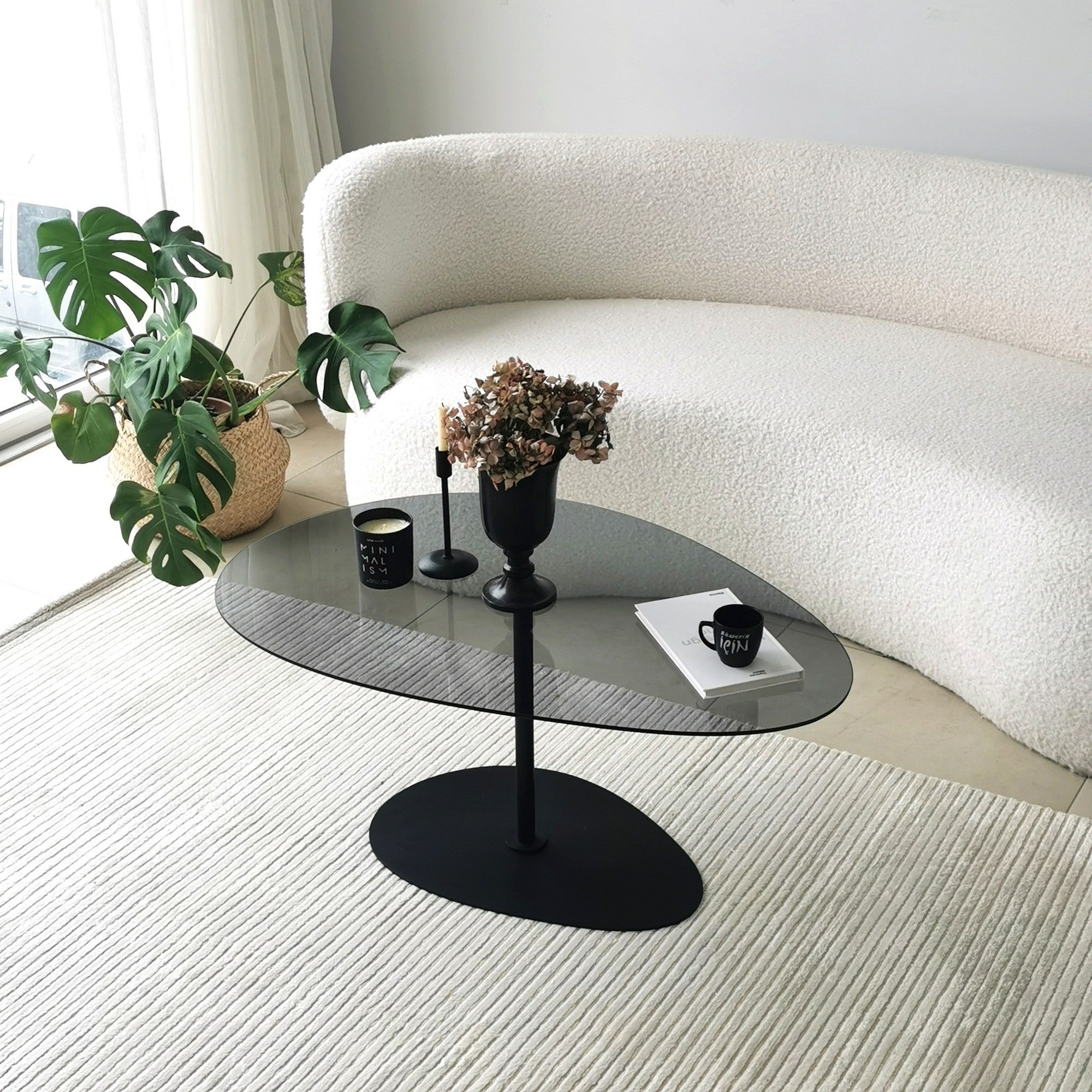 Mesa de Centro Elegante com Tampo 100% em Vidro Temperado, 90 x 60 x 40 cm, Pés de Metal Cinza Escuro e Preto | Design Moderno, Fácil Montagem, Perfeita para Salas de Estar