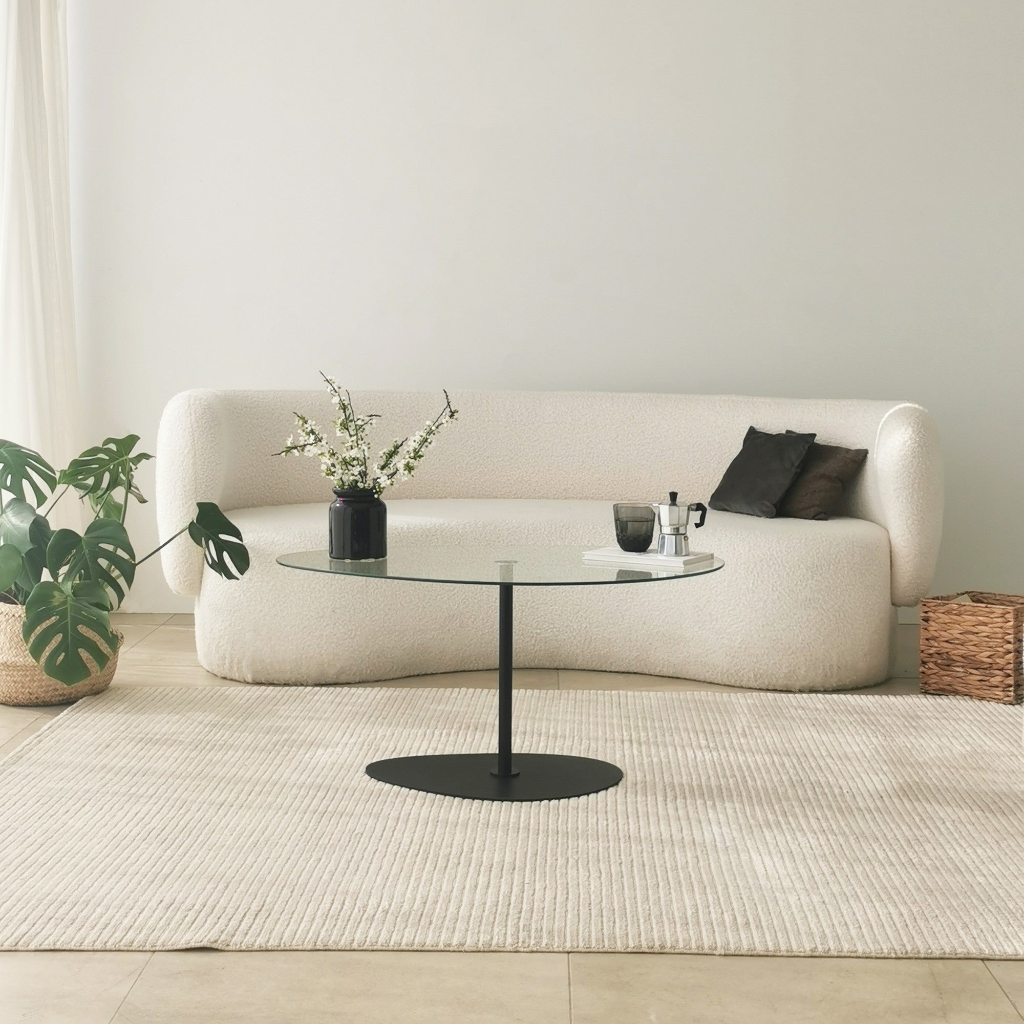 Mesa de Centro Elegante com Tampo de Vidro Temperado, 90 x 60 x 40 cm | Pernas de Metal, Desmontada | Design Elegante Transparente e Preto para Espaços Modernos