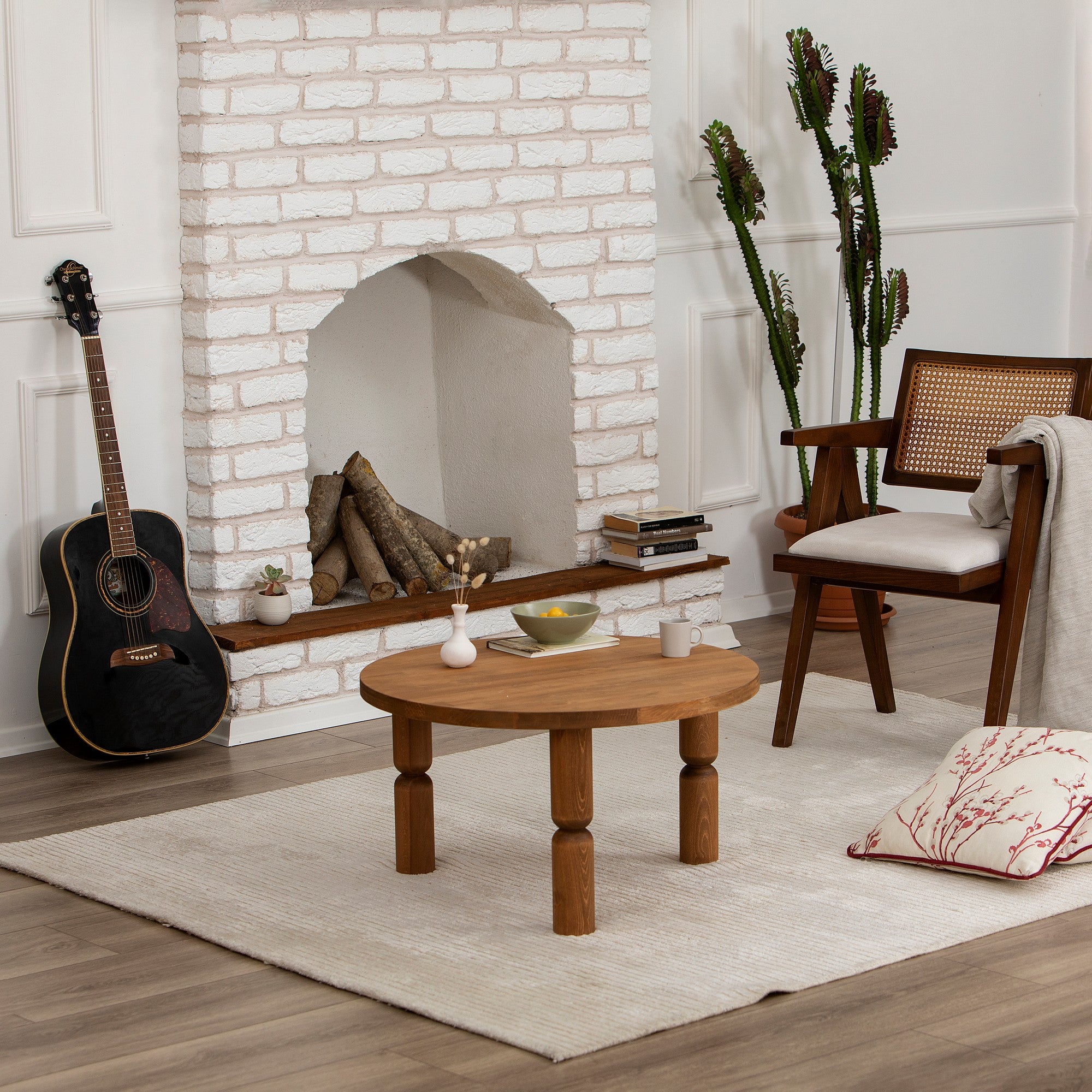 Mesa de Centro de Madeira Maciça, Cor Castanha, 70 x 40 x 70 cm | Acabamento Ultra Fosco Resistente a UV e à Base de Água | Elegante e Durável para Espaços Modernos