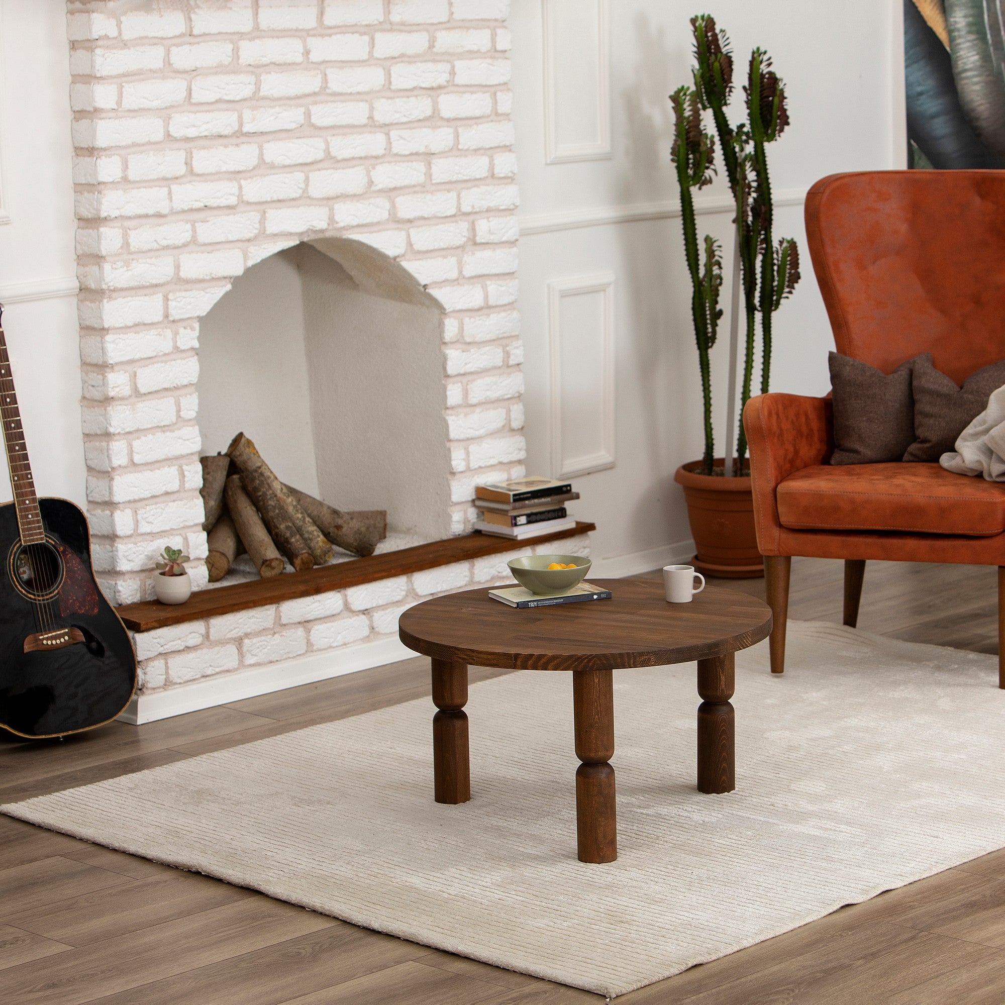 Mesa de Centro Elegante em Nogueira, 70 x 70 x 40 cm | 100% Madeira de Faia, Resistente a UV e Acabamento Ultra Fosco à Base de Água | Elegante e Durável para Espaços Modernos