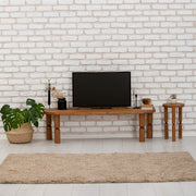 Suporte de TV em madeira maciça, cor castanha, 140 x 40 x 35 cm | Acabamento ultrafosco resistente a raios UV e à base de água | Desmontado para fácil montagem, elegante e durável