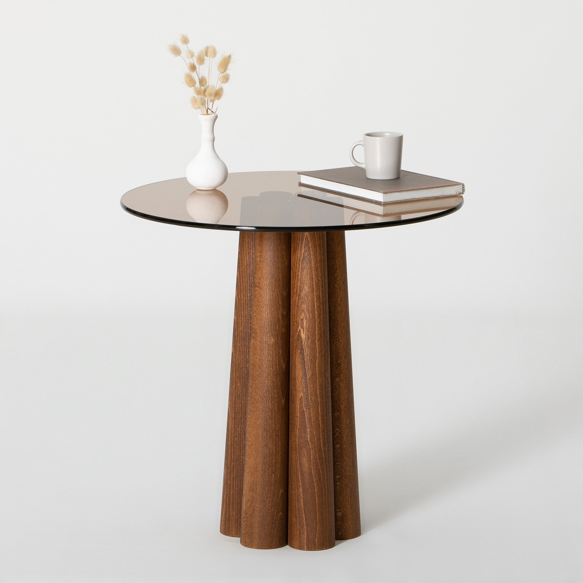 Mesa de Centro Elegante, 50x50x50 cm, 100% Vidro Temperado e Estrutura em Faia, Acabamento em Bronze e Nogueira | Design Moderno para Sala de Estar e Lounge