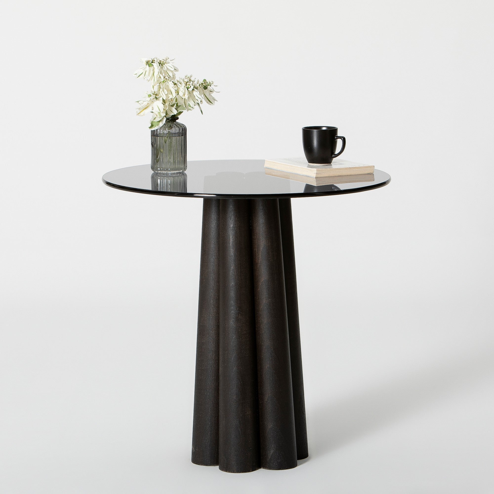 Mesa de Centro Elegante, 50x50x50 cm, Cinza Escuro e Preto | 100% Vidro Temperado e Estrutura em Madeira de Faia | Desmontada para Fácil Montagem, Design Moderno