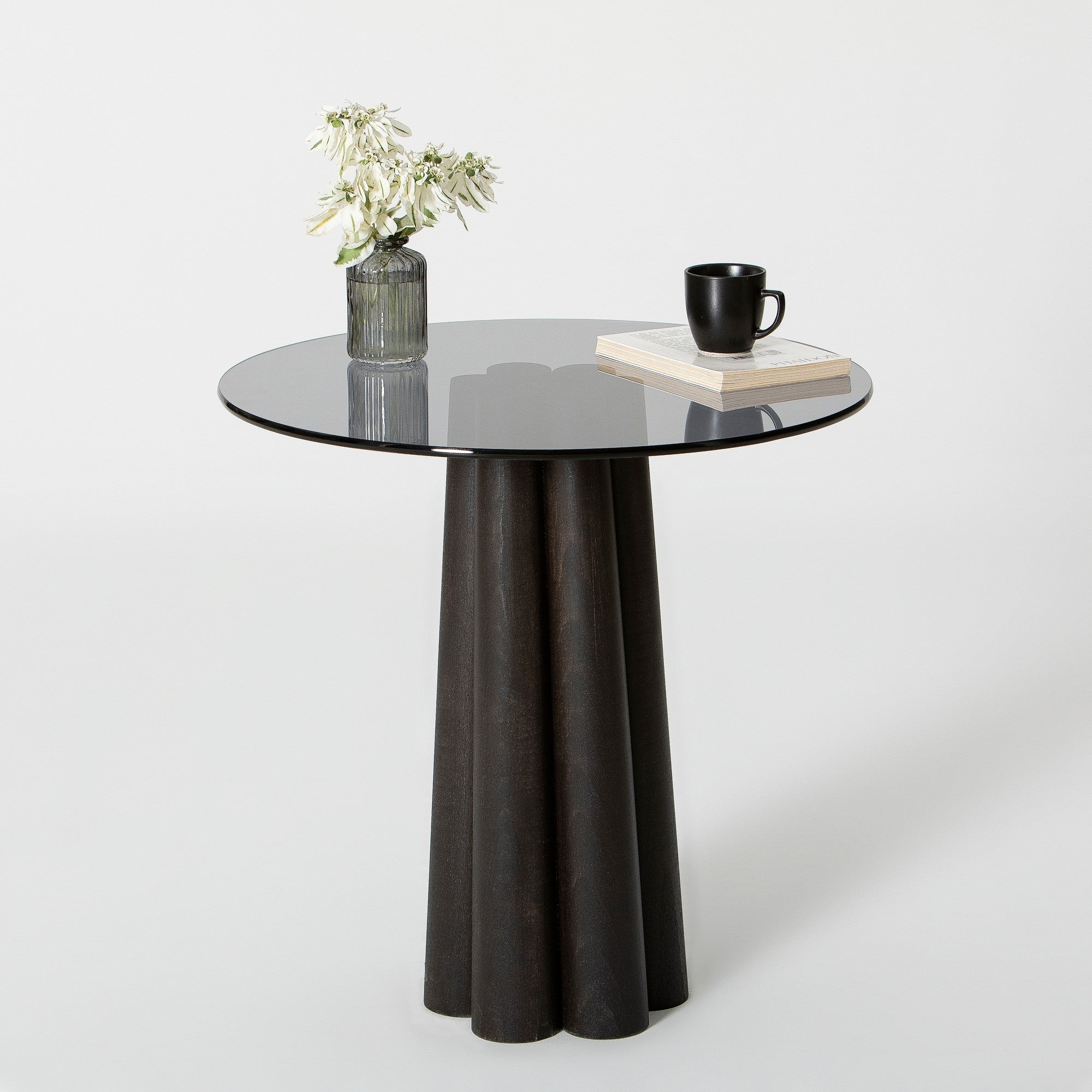 Mesa de Centro Elegante, 50x50x50 cm, Cinza Escuro e Preto | 100% Vidro Temperado e Estrutura em Madeira de Faia | Desmontada para Fácil Montagem, Design Moderno
