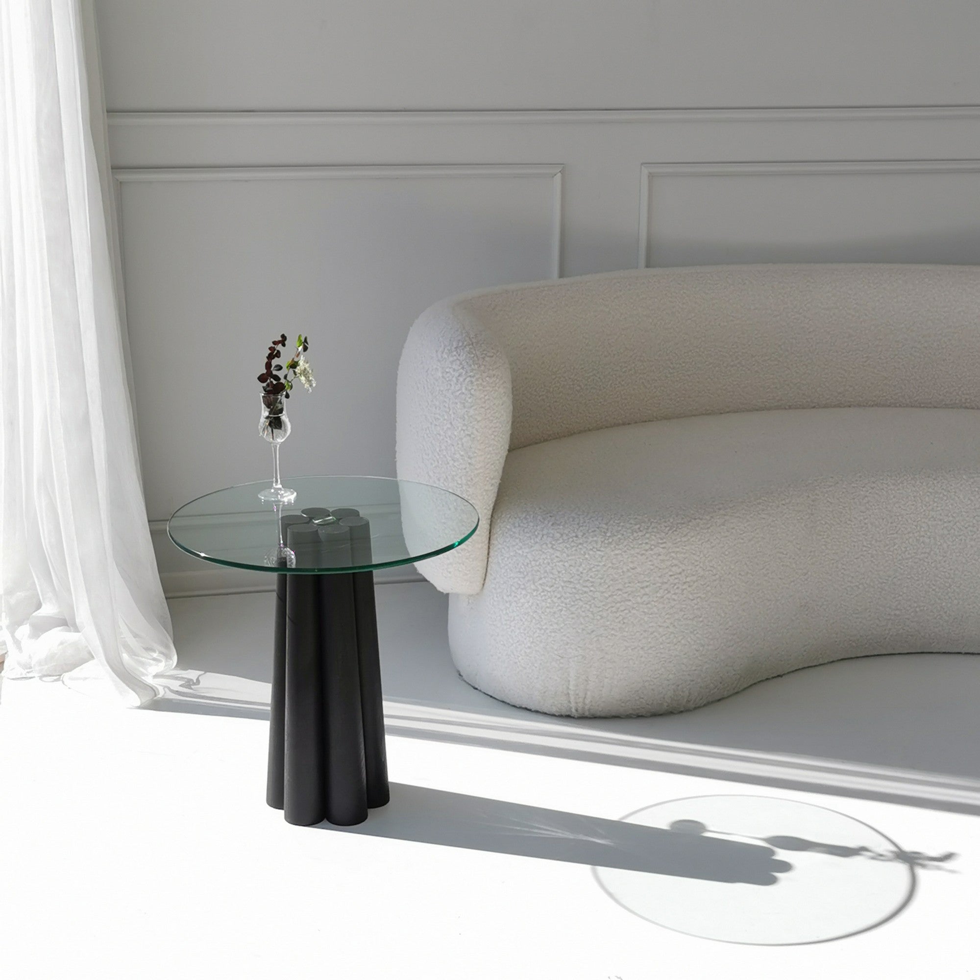Mesa de Centro Elegante, 50x50x50 cm, 100% Vidro Temperado e Estrutura em Madeira de Faia, Transparente e Preta | Design Moderno para Sala de Estar e Escritório