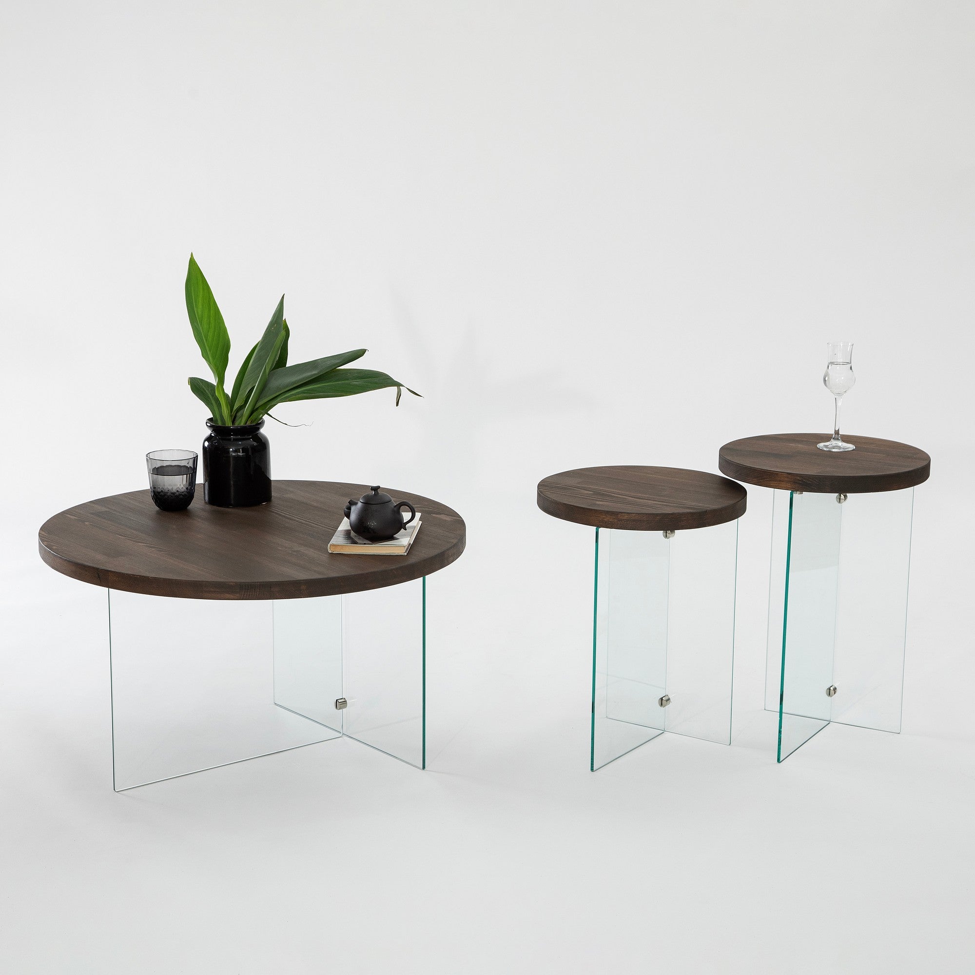 Mesa de Centro Elegante, 70 cm x 40 cm, 100% Vidro Temperado e Estrutura em MDF Nogueira | Design Moderno, Desmontável para Fácil Montagem, Perfeita para Sala de Estar