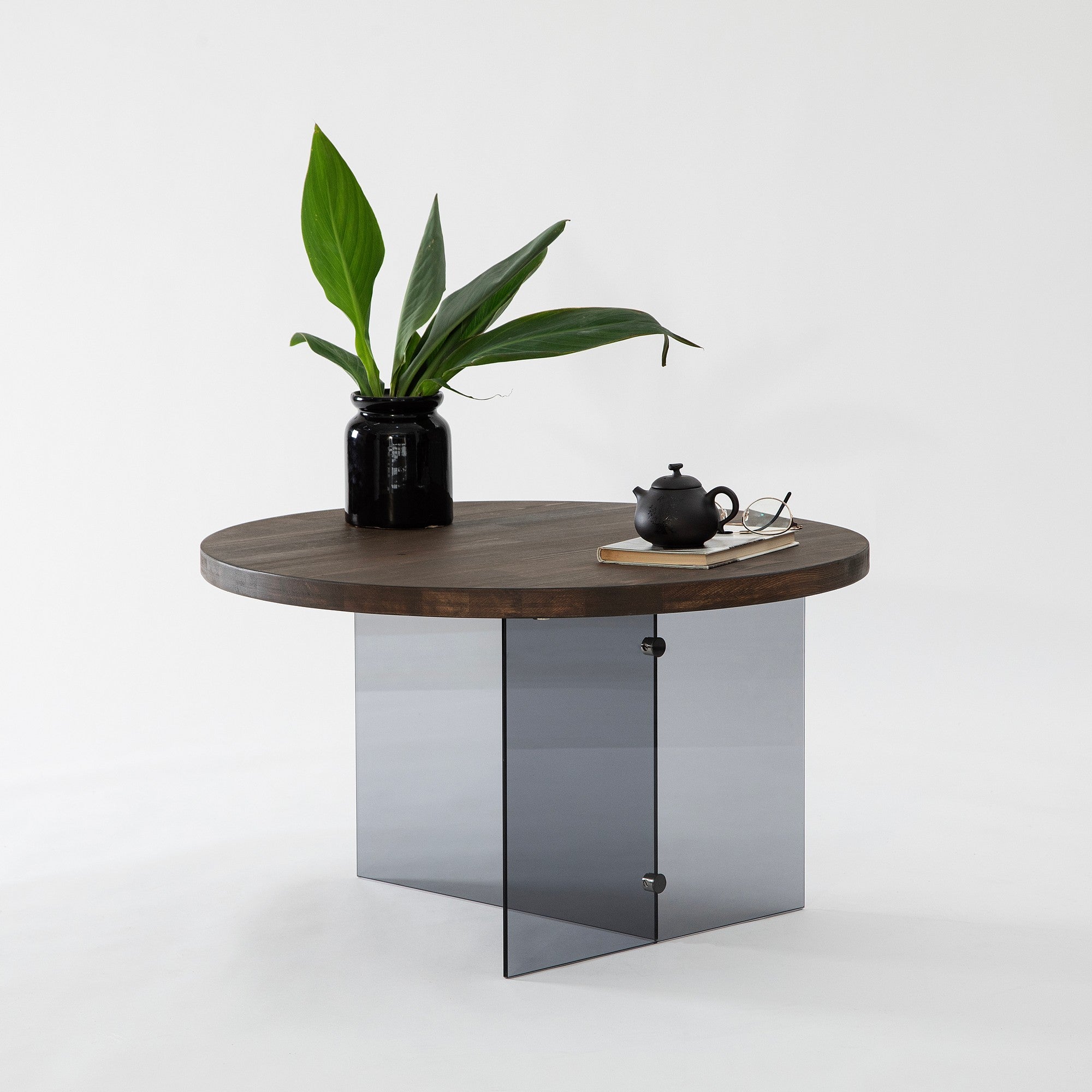 Mesa de Centro Elegante, 70 cm de Largura, 40 cm de Altura | Vidro 100% Temperado e Estrutura em MDF | Nogueira e Cinza Escuro | Design Moderno para Sala de Estar e Lounge