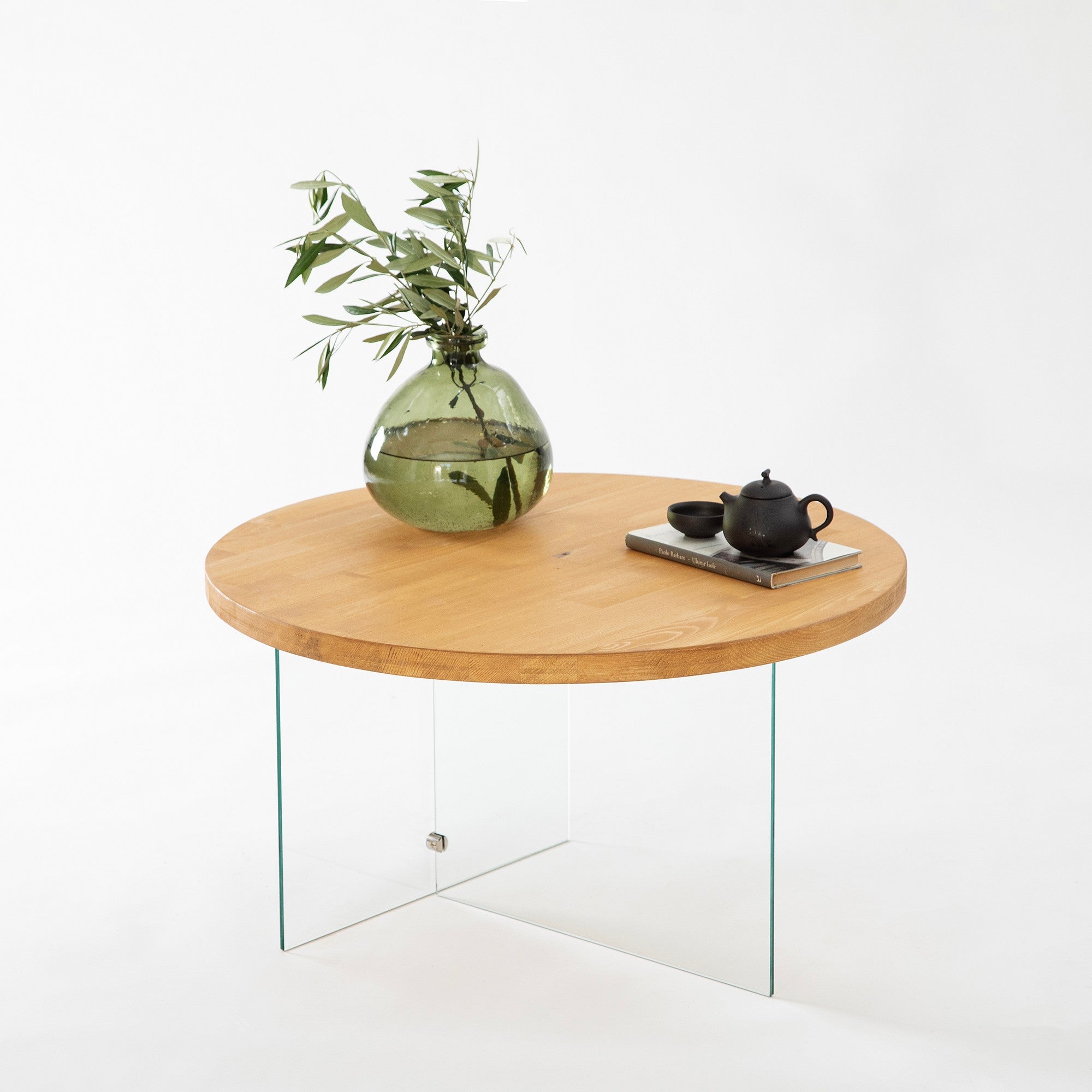 Mesa de Centro Elegante, 70 cm de Largura x 40 cm de Altura, 100% Vidro Temperado e Estrutura em MDF, Transparente e Acabamento em Carvalho | Design Moderno para Sala de Estar e Lounge