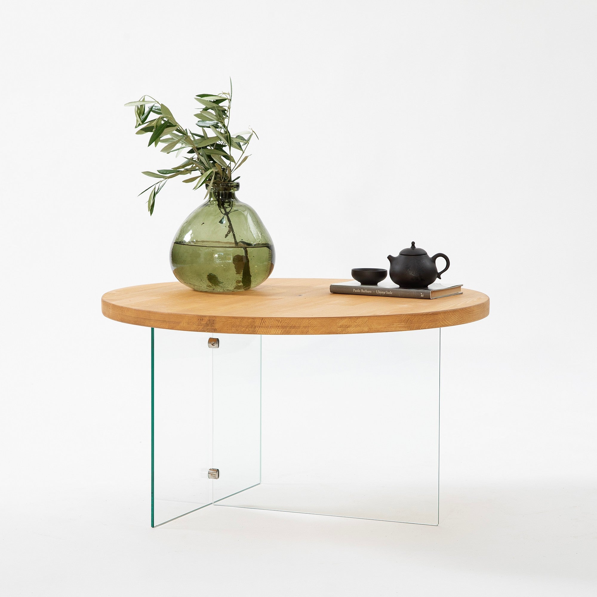 Mesa de Centro Elegante, 70 cm de Largura x 40 cm de Altura, 100% Vidro Temperado e Estrutura em MDF, Transparente e Acabamento em Carvalho | Design Moderno para Sala de Estar e Lounge