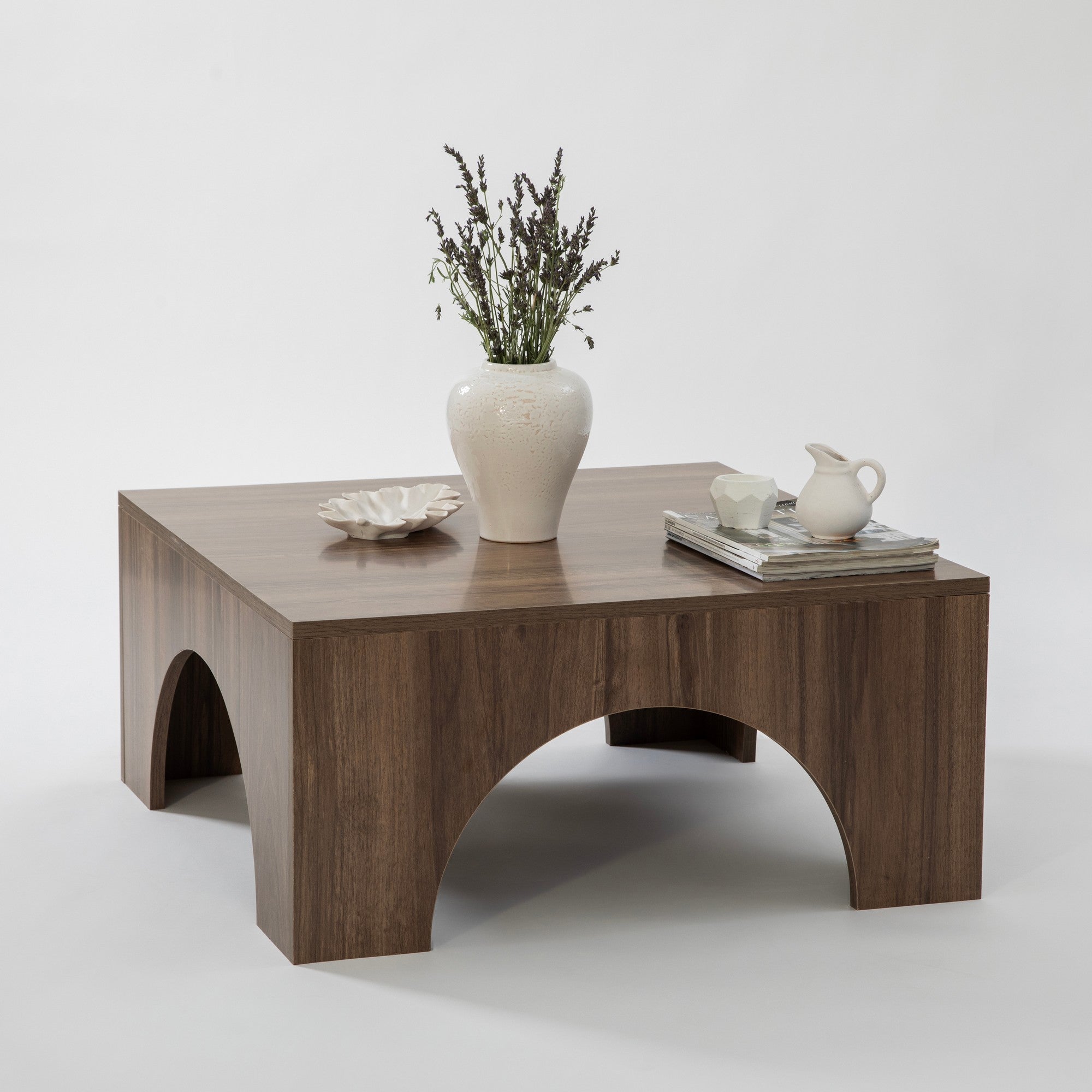 Mesa de Centro Elegante em Nogueira, 80 x 37 x 80 cm | Aglomerado 100% Melamina, 18 mm de Espessura, Bordas em PVC | Desmontável para Fácil Montagem, Design Moderno