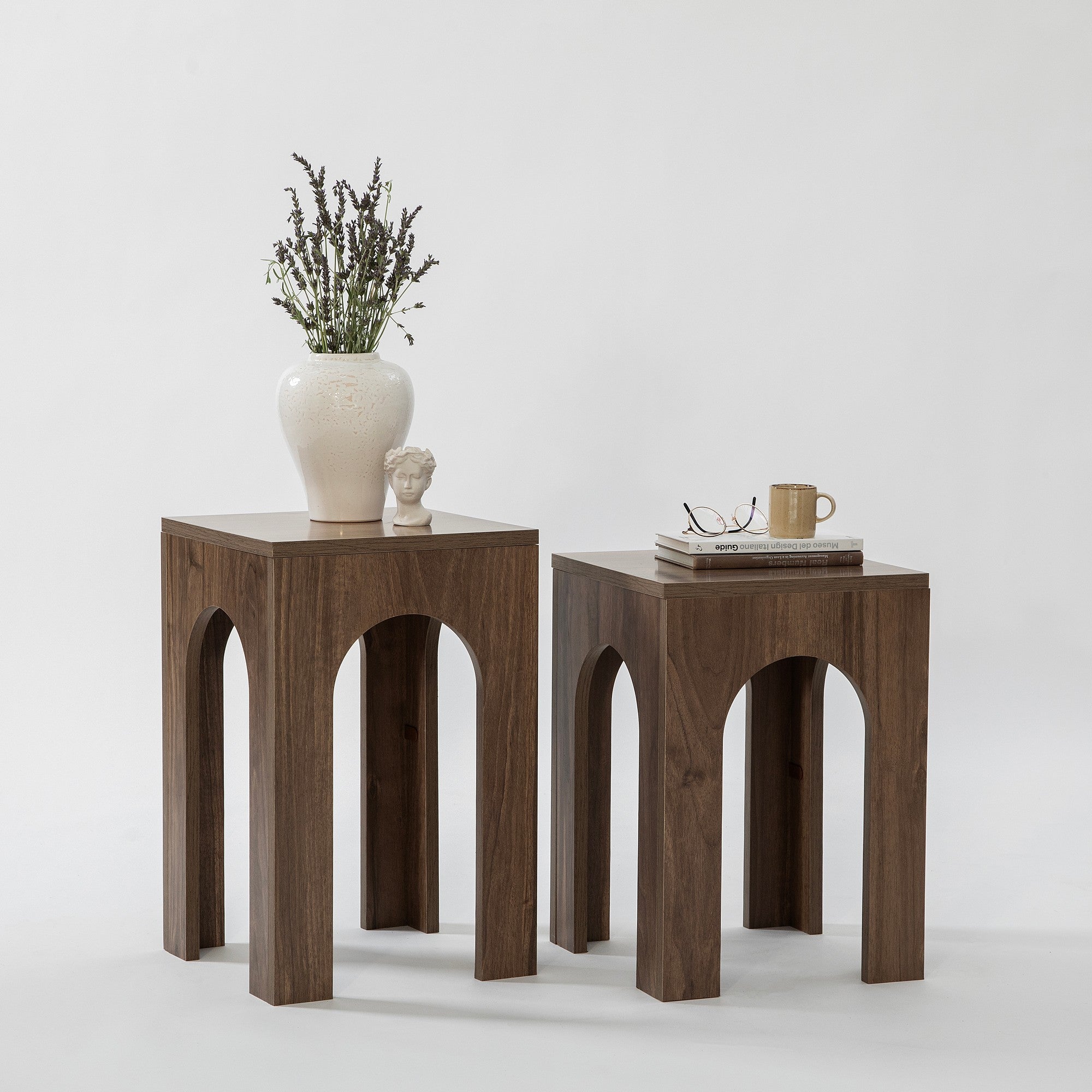 Conjunto de mesa de centro elegante (2 peças), cor nogueira, 35 x 50 cm e 35 x 55 cm | Aglomerado 100% revestido de melamina, 18 mm de espessura | Design moderno, fácil montagem