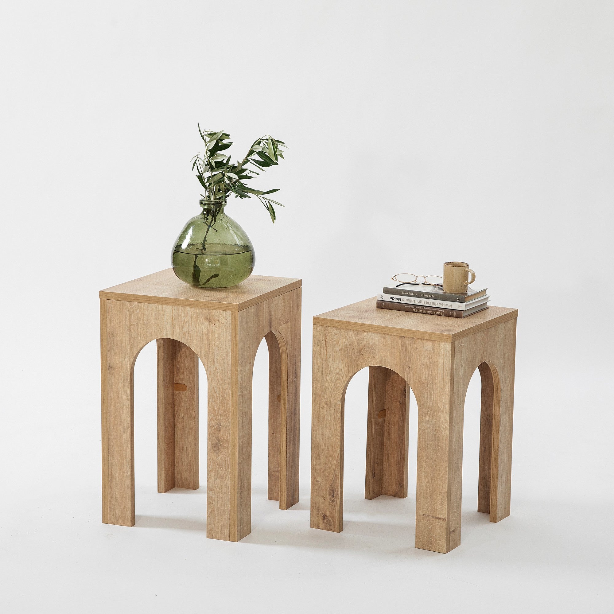 Conjunto de mesa de centro elegante (2 peças), cor carvalho, 35 x 50 cm e 35 x 55 cm | Aglomerado 100% revestido de melamina, 18 mm de espessura | Design moderno, fácil montagem