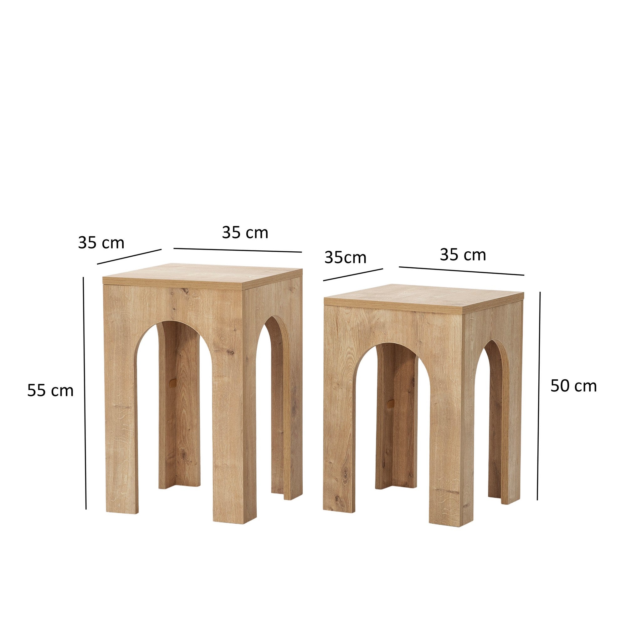 Conjunto de mesa de centro elegante (2 peças), cor carvalho, 35 x 50 cm e 35 x 55 cm | Aglomerado 100% revestido de melamina, 18 mm de espessura | Design moderno, fácil montagem