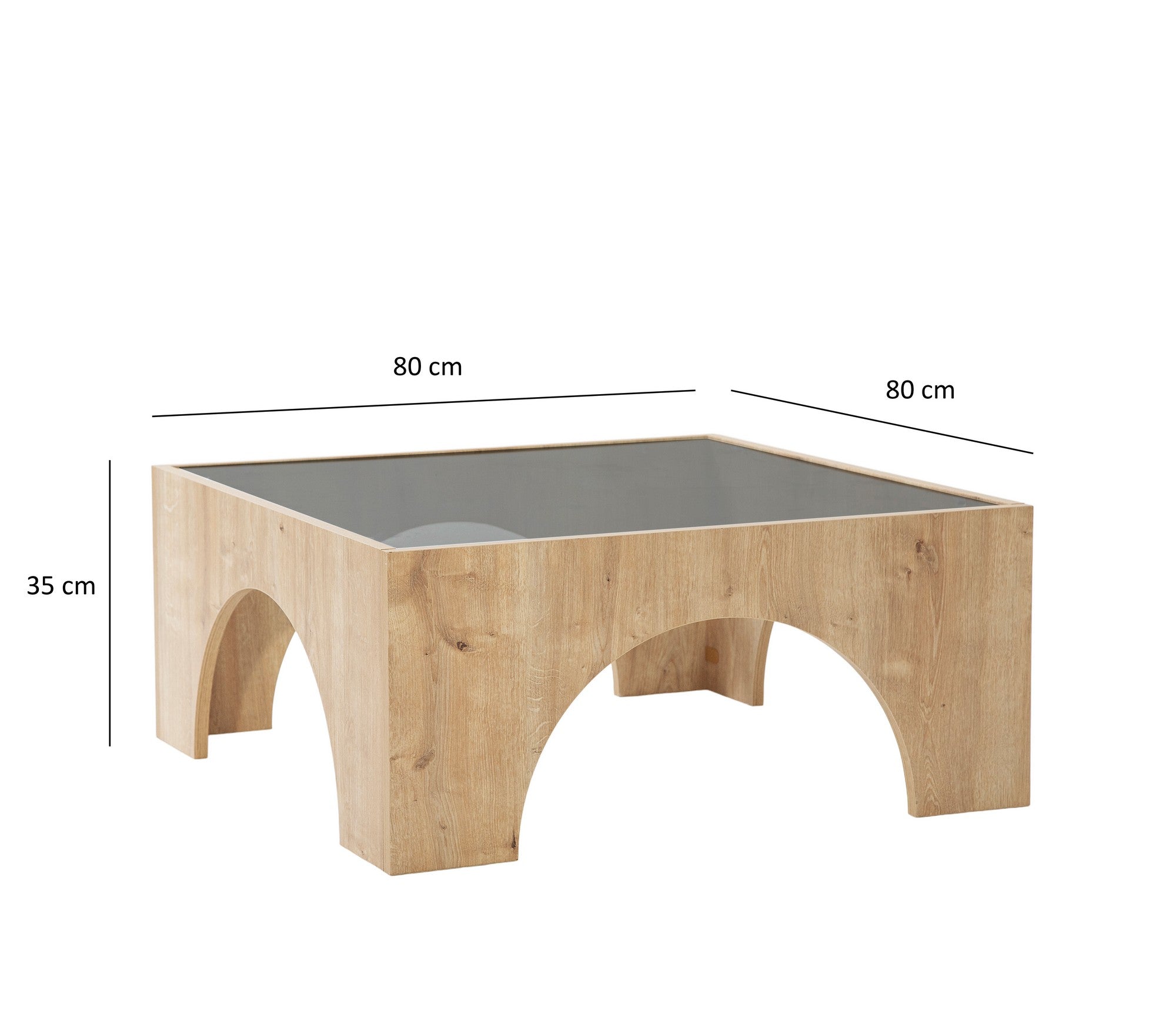 Mesa de Centro Elegante, Cinza Escuro e Carvalho, 80 x 35 x 80 cm | Tampo 100% Vidro Temperado, Estrutura 100% Aglomerado Revestido com Melamina | Design Moderno, Fácil Montagem