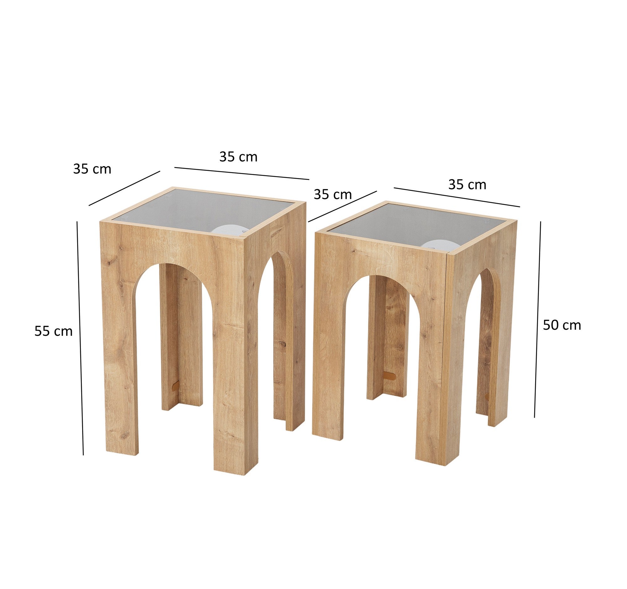 Conjunto de mesa de centro elegante (2 peças), cinza escuro e carvalho, 35 x 50/55 cm | 100% vidro temperado e aglomerado revestido de melamina | Design moderno, fácil montagem