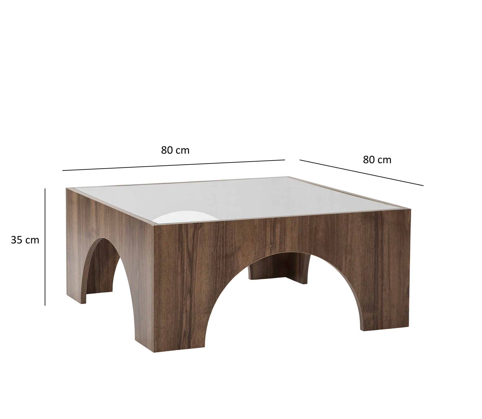 Mesa de Centro Elegante, 80 x 35 x 80 cm, Nogueira e Cinza Escuro | Tampo 100% Vidro Temperado, Estrutura 100% Aglomerado Revestido em Melamina | Design Moderno, Fácil Montagem