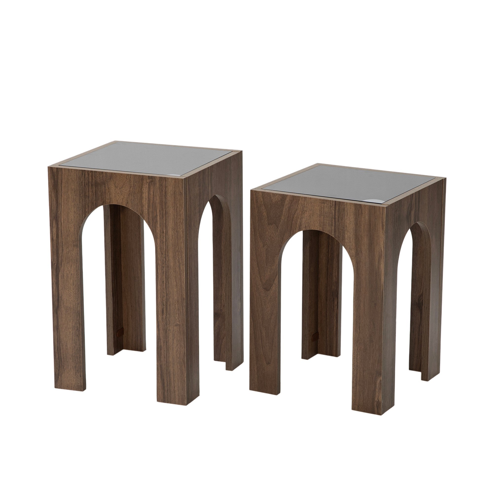 Conjunto de mesa de centro elegante (2 peças), nogueira e cinza escuro, 35 x 50/55 cm | 100% vidro temperado, aglomerado revestido de melamina de 18 mm | Design moderno e elegante