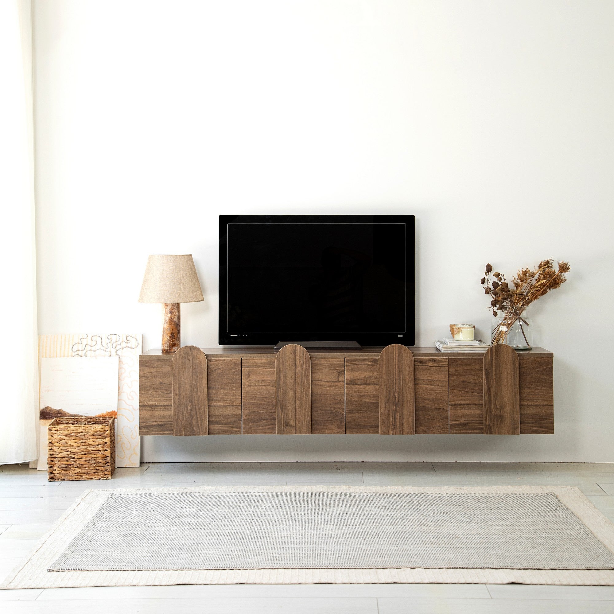 Suporte de TV elegante em nogueira, 180 cm x 35 cm x 35 cm | Aglomerado 100% revestido em melamina, 18 mm de espessura | Bordas de PVC duráveis, fácil montagem