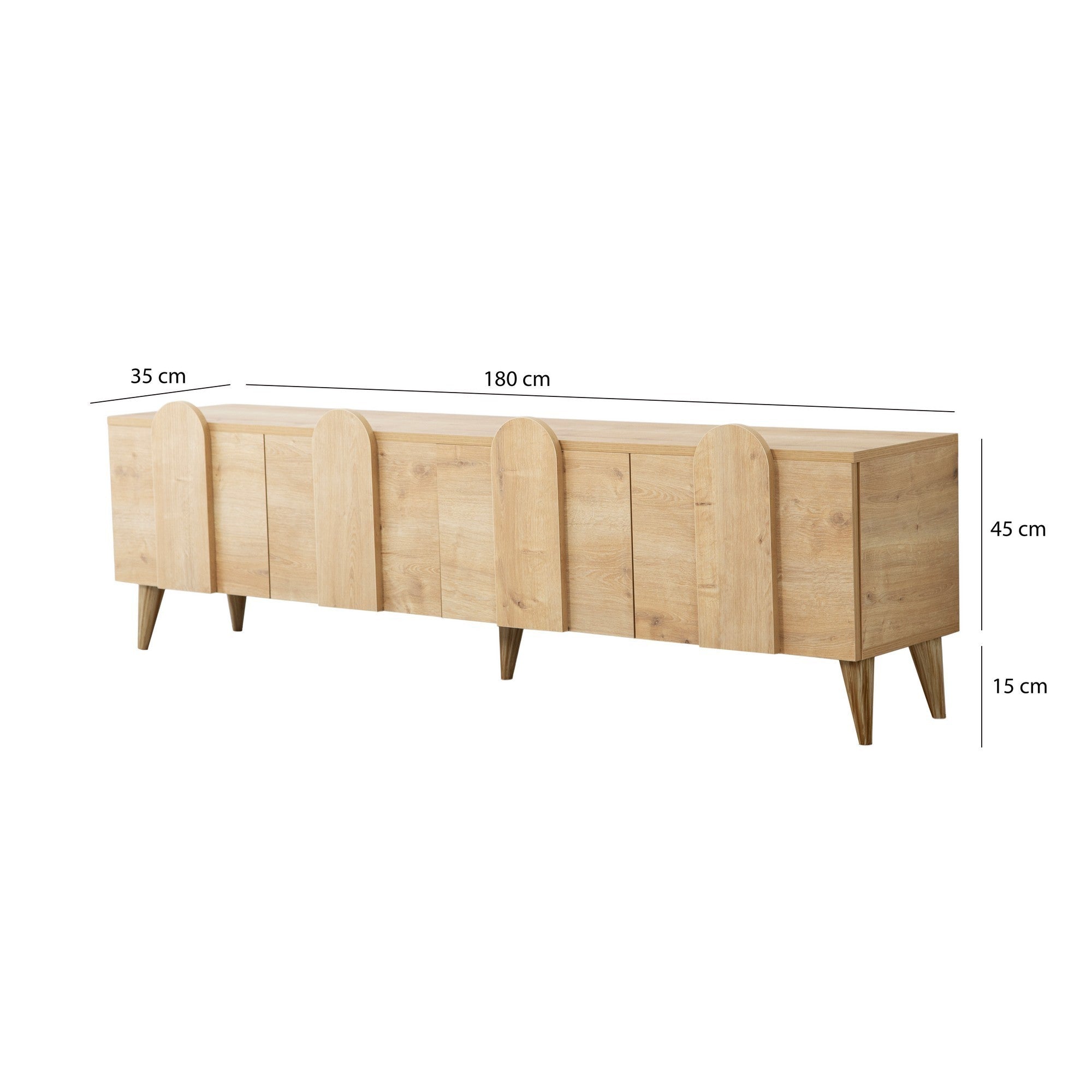 Suporte de TV elegante em carvalho, 180 cm de largura, 50 cm de altura, 35 cm de profundidade | Aglomerado 100% revestido em melamina, 18 mm de espessura | Desmontado para fácil montagem, design moderno
