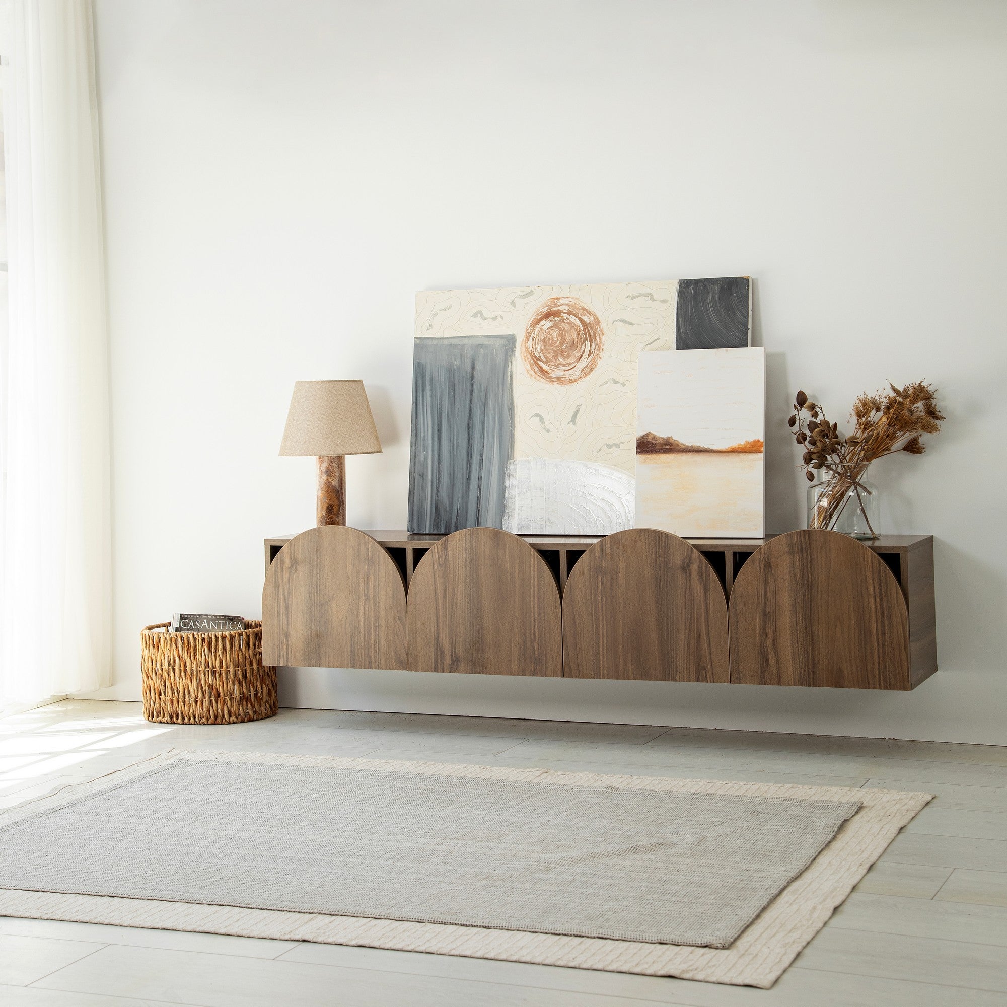 Suporte de TV elegante em nogueira, 180 cm x 35 cm x 35 cm | Aglomerado 100% revestido em melamina, 18 mm de espessura | Bordas de PVC duráveis, fácil montagem