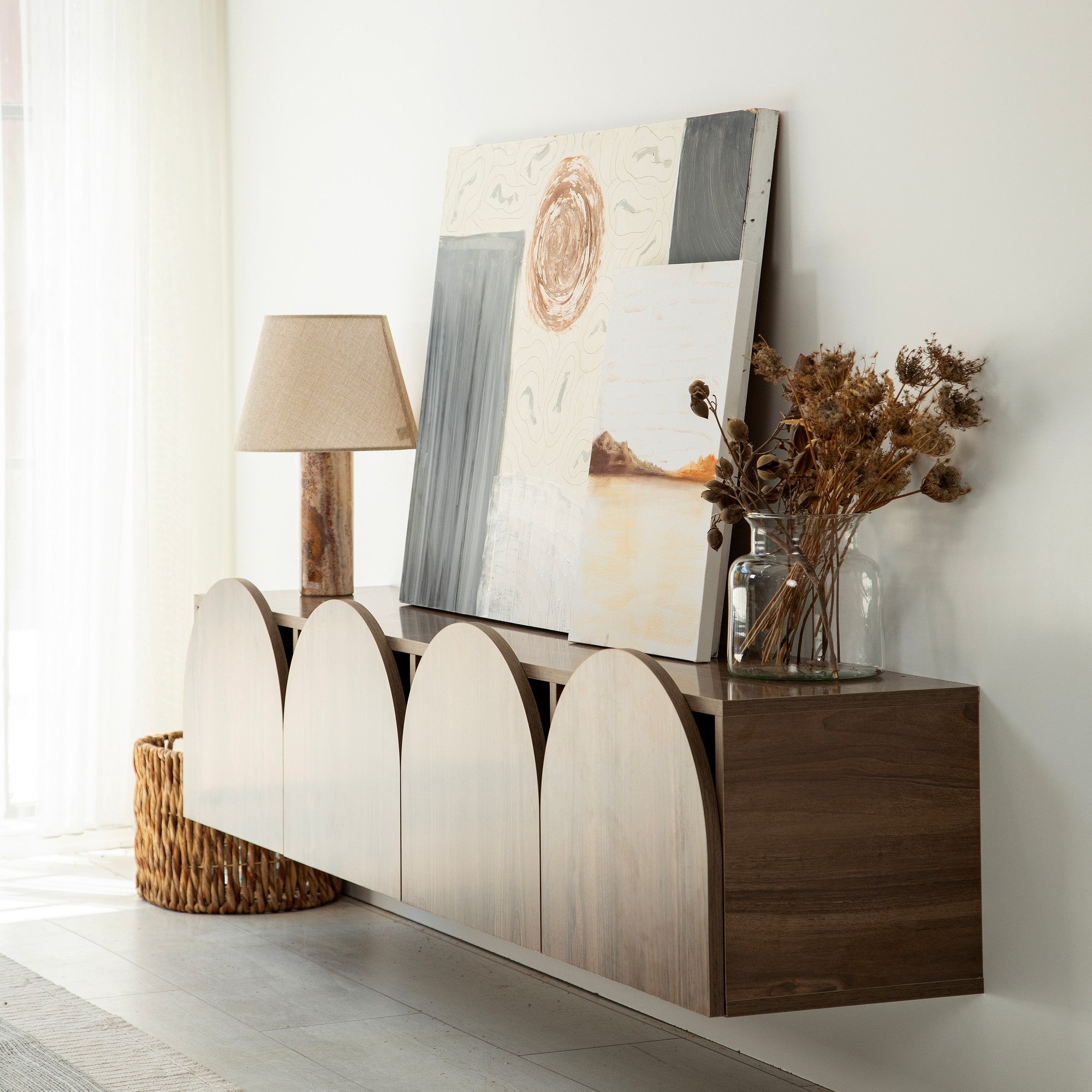 Suporte de TV elegante em nogueira, 180 cm x 35 cm x 35 cm | Aglomerado 100% revestido em melamina, 18 mm de espessura | Bordas de PVC duráveis, fácil montagem