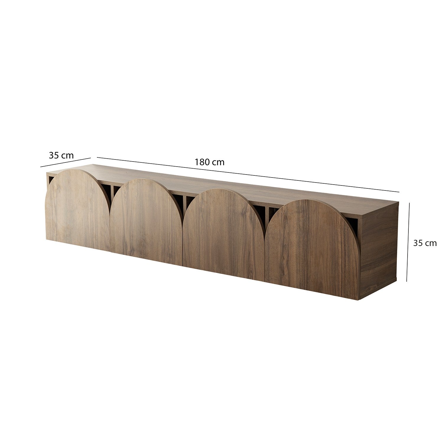 Suporte de TV elegante em nogueira, 180 cm x 35 cm x 35 cm | Aglomerado 100% revestido em melamina, 18 mm de espessura | Bordas de PVC duráveis, fácil montagem