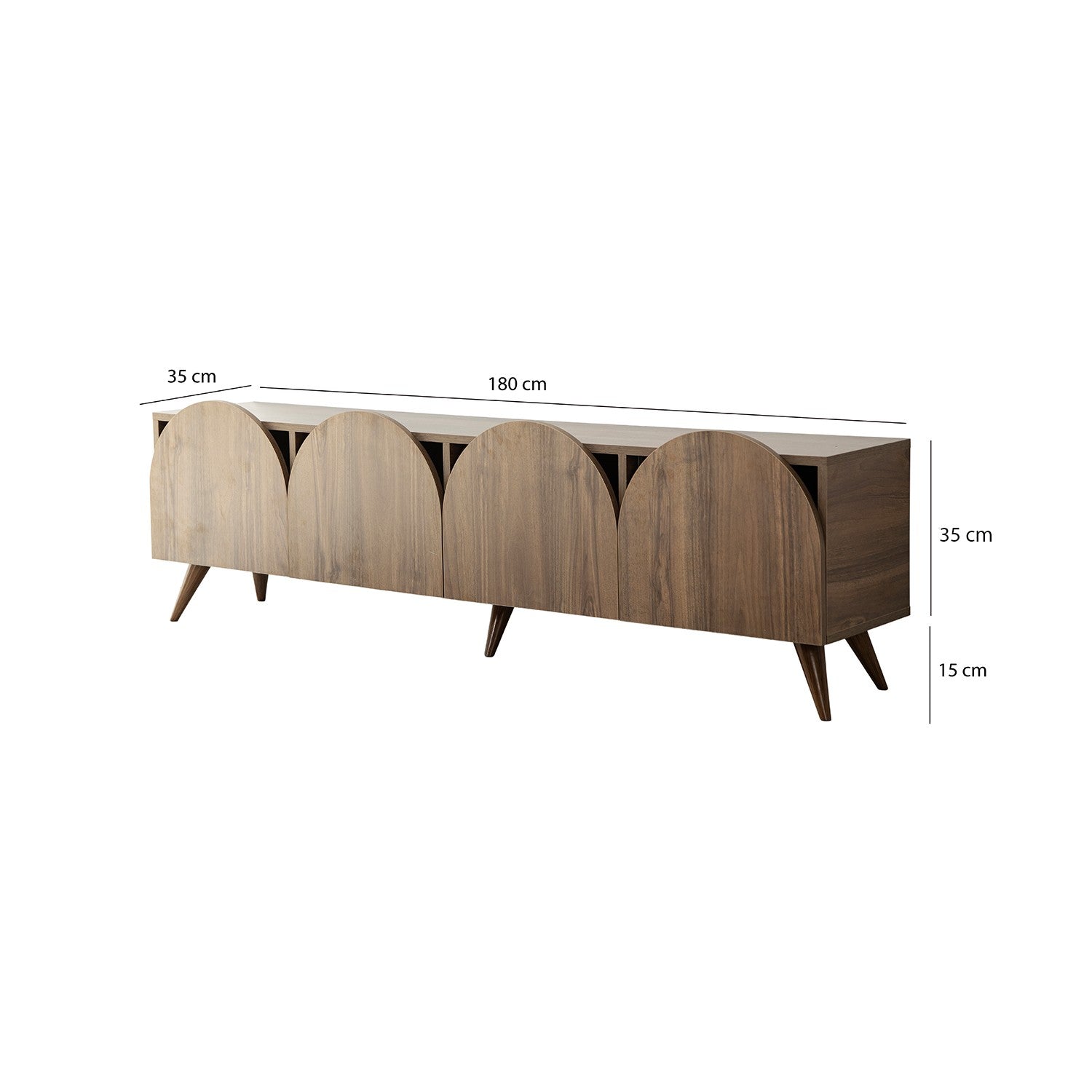 Suporte de TV elegante em nogueira, 180 cm x 50 cm x 35 cm | Aglomerado 100% revestido em melamina, 18 mm de espessura, bordas em PVC | Design moderno para sala de estar