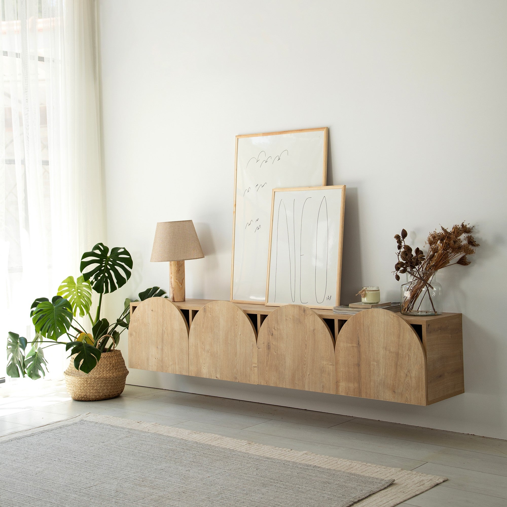 Suporte de TV elegante em carvalho, 180 cm de largura, 35 cm de altura, 35 cm de profundidade | Aglomerado 100% revestido em melamina, 18 mm de espessura | Design moderno, fácil montagem, durável