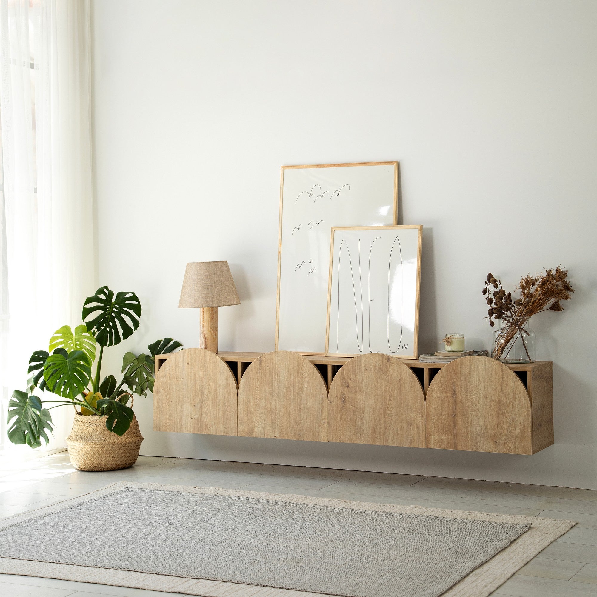 Suporte de TV elegante em carvalho, 180 cm de largura, 35 cm de altura, 35 cm de profundidade | Aglomerado 100% revestido em melamina, 18 mm de espessura | Design moderno, fácil montagem, durável