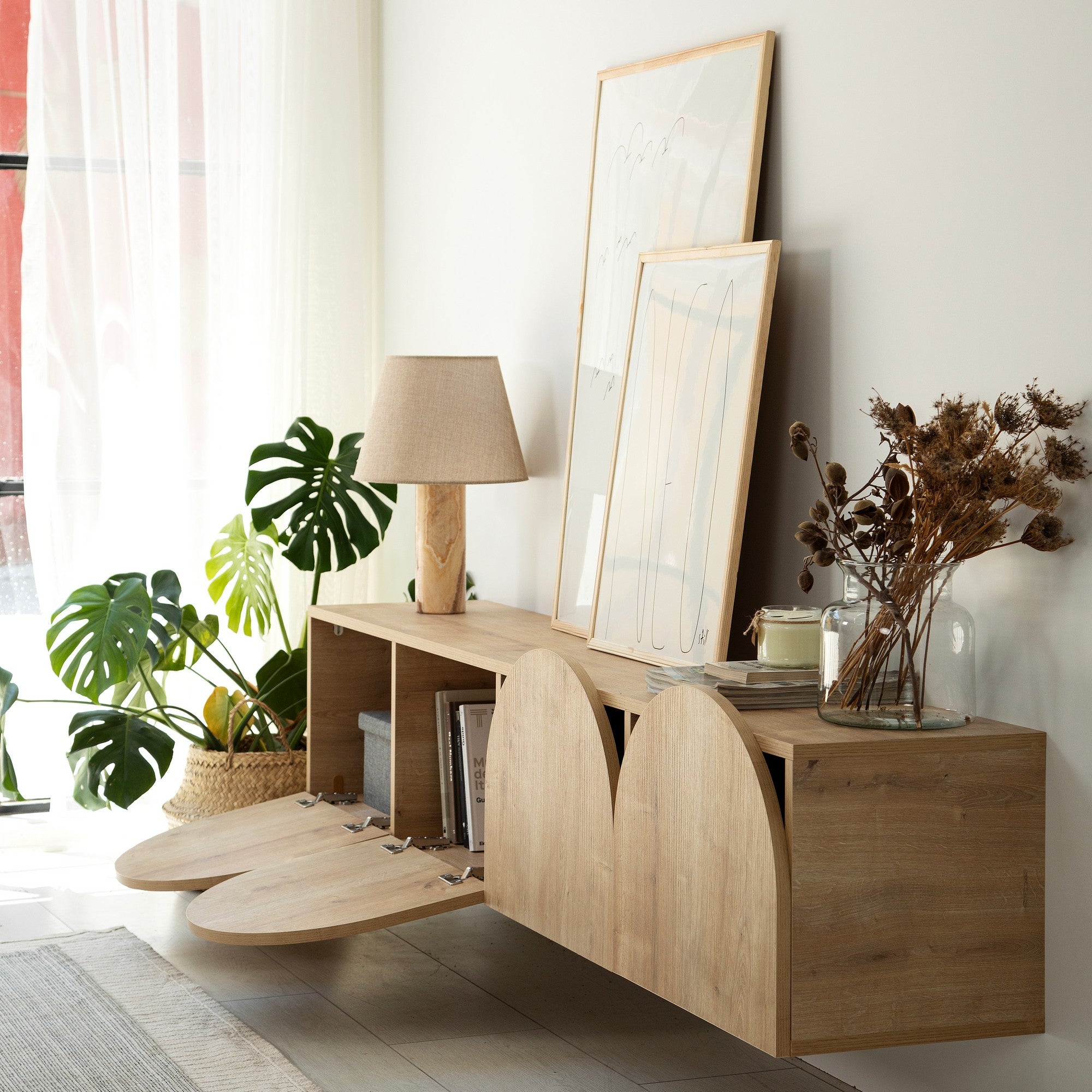 Suporte de TV elegante em carvalho, 180 cm de largura, 35 cm de altura, 35 cm de profundidade | Aglomerado 100% revestido em melamina, 18 mm de espessura | Design moderno, fácil montagem, durável