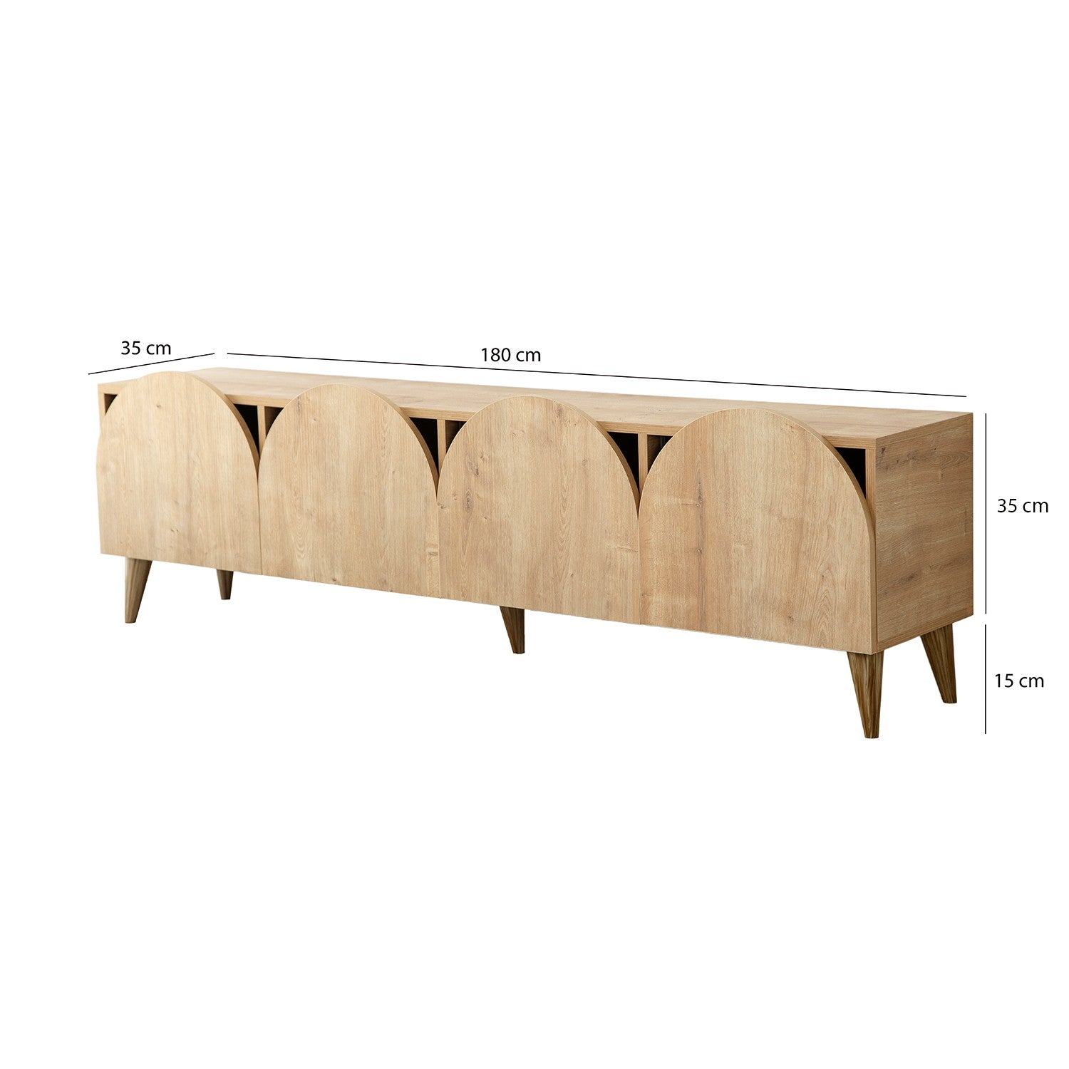 Suporte de TV elegante em carvalho, 180 cm de largura, 50 cm de altura, 35 cm de profundidade | Aglomerado 100% revestido em melamina, 18 mm de espessura | Desmontado para fácil montagem, design moderno