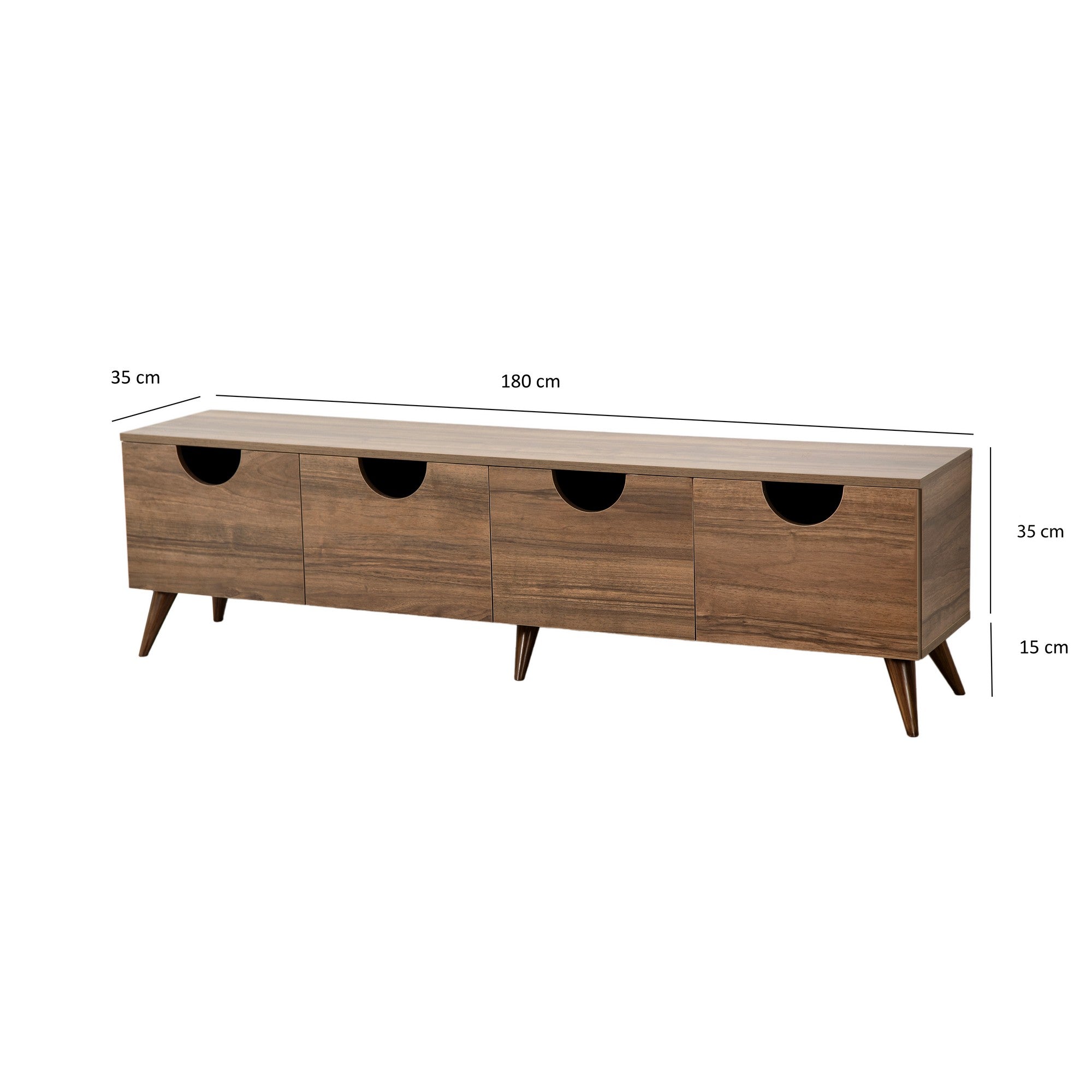 Suporte de TV elegante em nogueira, 180 cm x 50 cm x 35 cm | Aglomerado 100% revestido em melamina, 18 mm de espessura, bordas em PVC | Design moderno para sala de estar