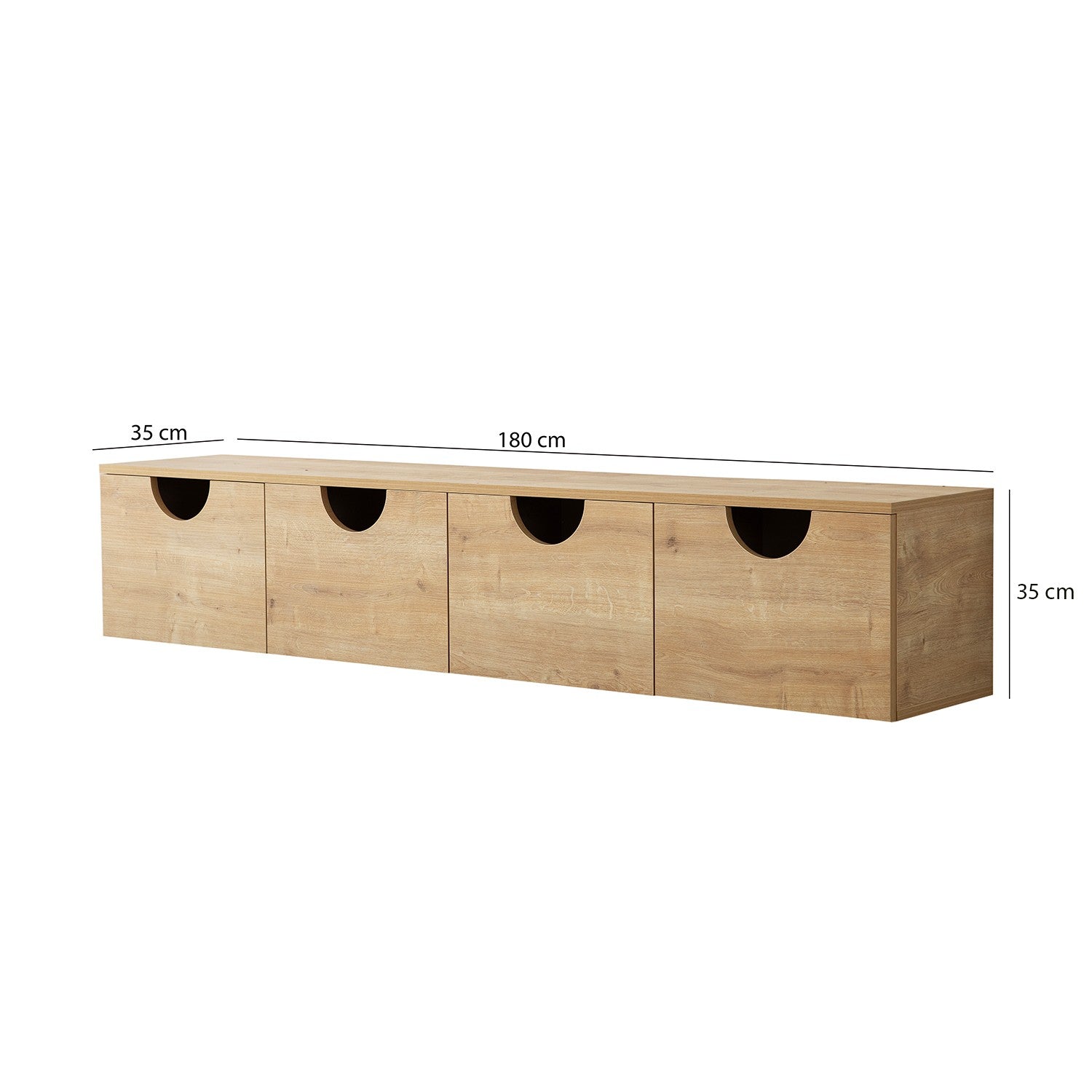 Suporte de TV elegante em carvalho, 180 cm de largura, 35 cm de altura, 35 cm de profundidade | Aglomerado 100% revestido em melamina, 18 mm de espessura | Design moderno, fácil montagem, durável