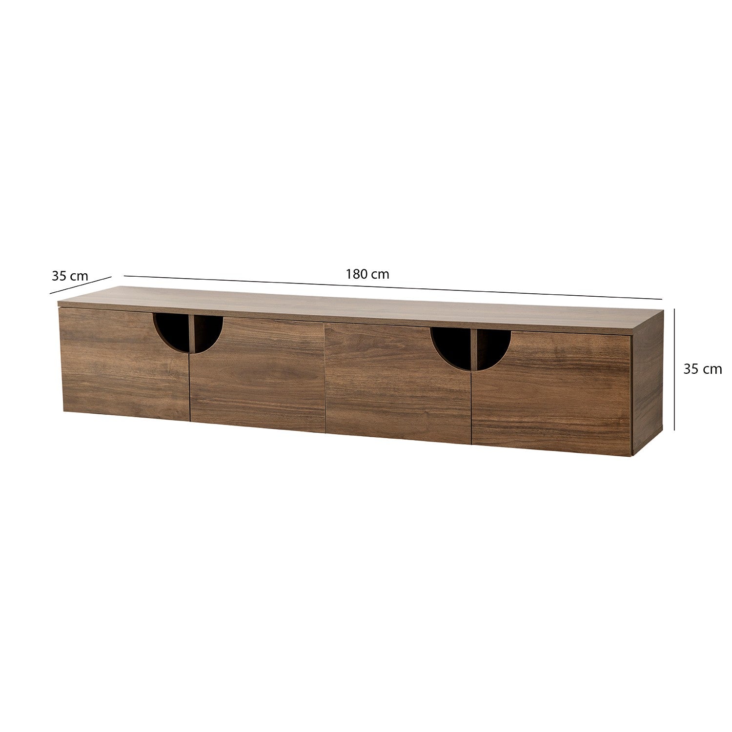 Suporte de TV elegante em nogueira, 180 cm x 35 cm x 35 cm | Aglomerado 100% revestido em melamina, 18 mm de espessura | Bordas de PVC duráveis, fácil montagem