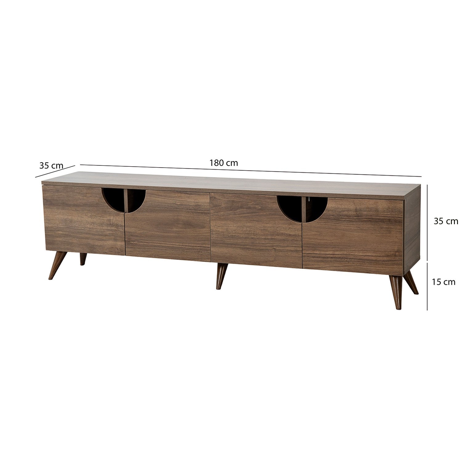 Suporte de TV elegante em nogueira, 180 cm x 50 cm x 35 cm | Aglomerado 100% revestido em melamina, 18 mm de espessura, bordas em PVC | Design moderno para sala de estar