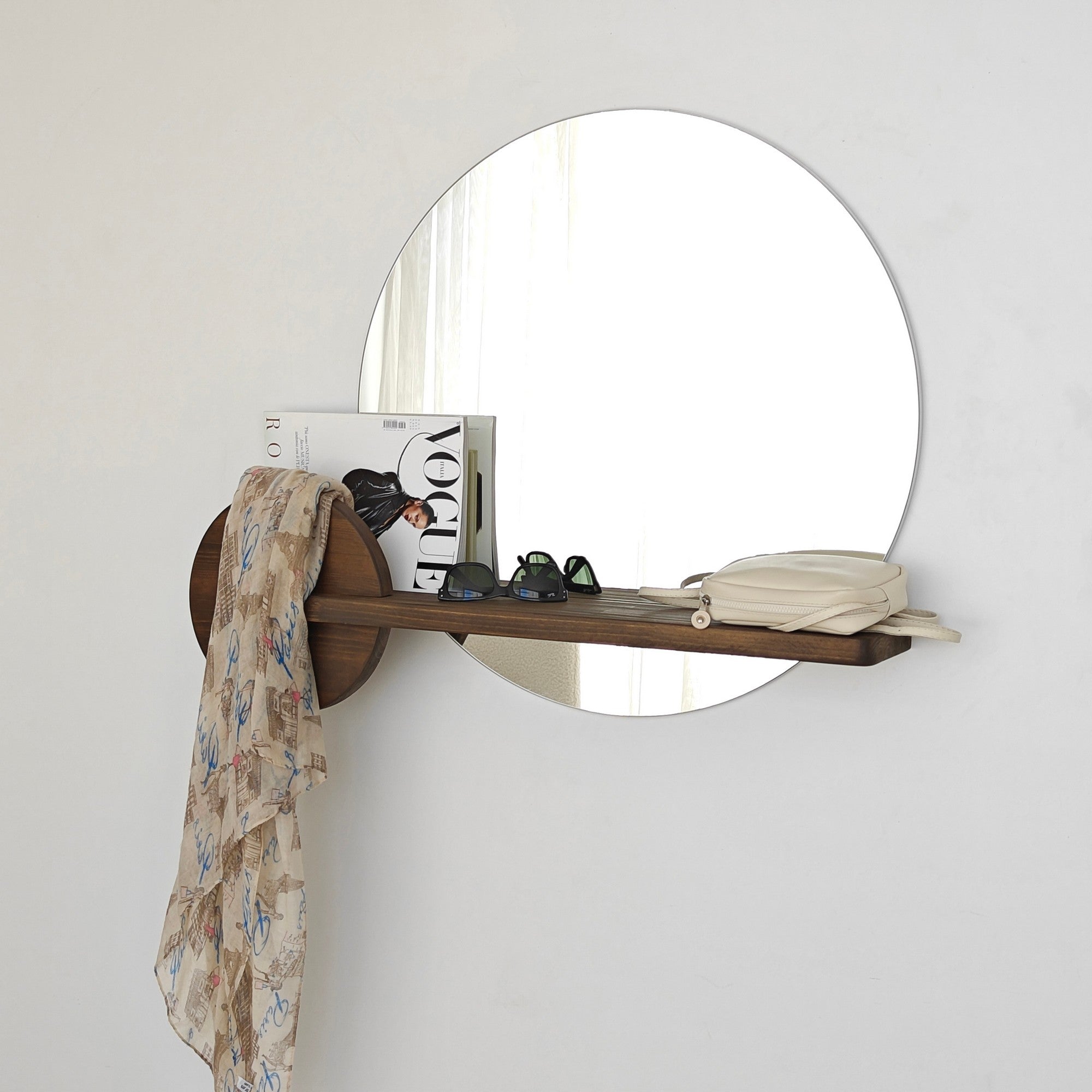 Espelho Flotal-E ecológico elegante em nogueira, 83 cm x 70 cm | 100% madeira de pinho | Perfeito para decoração moderna e interiores elegantes