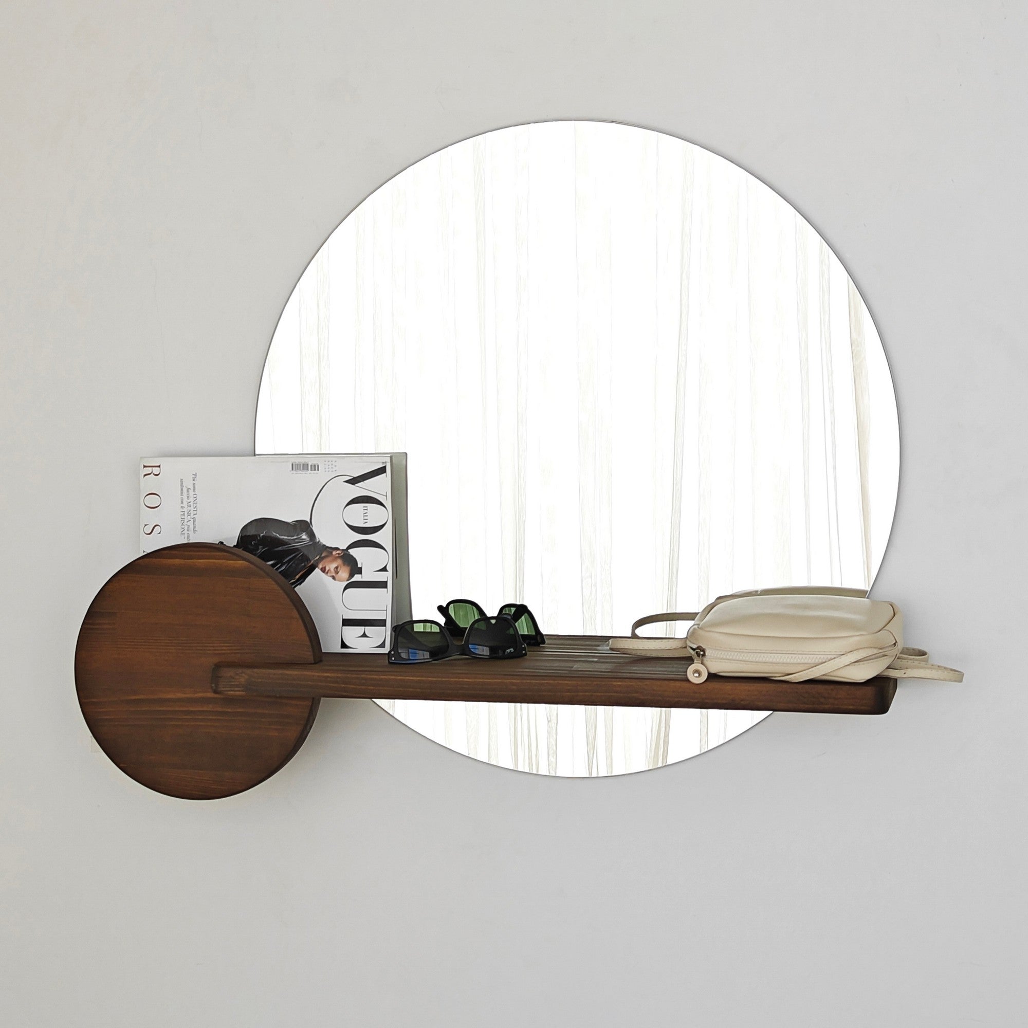Espelho Flotal-E ecológico elegante em nogueira, 83 cm x 70 cm | 100% madeira de pinho | Perfeito para decoração moderna e interiores elegantes