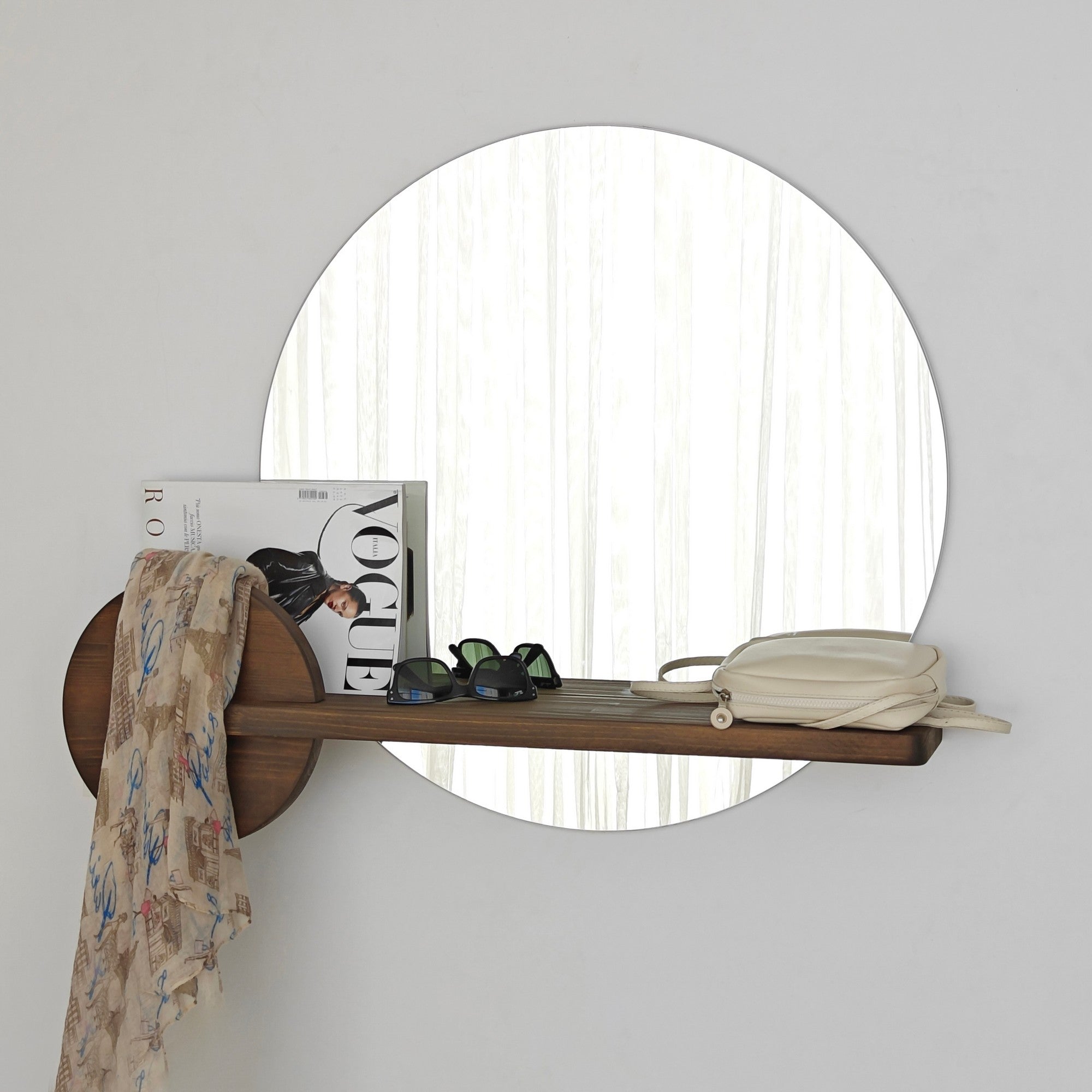 Espelho Flotal-E ecológico elegante em nogueira, 83 cm x 70 cm | 100% madeira de pinho | Perfeito para decoração moderna e interiores elegantes