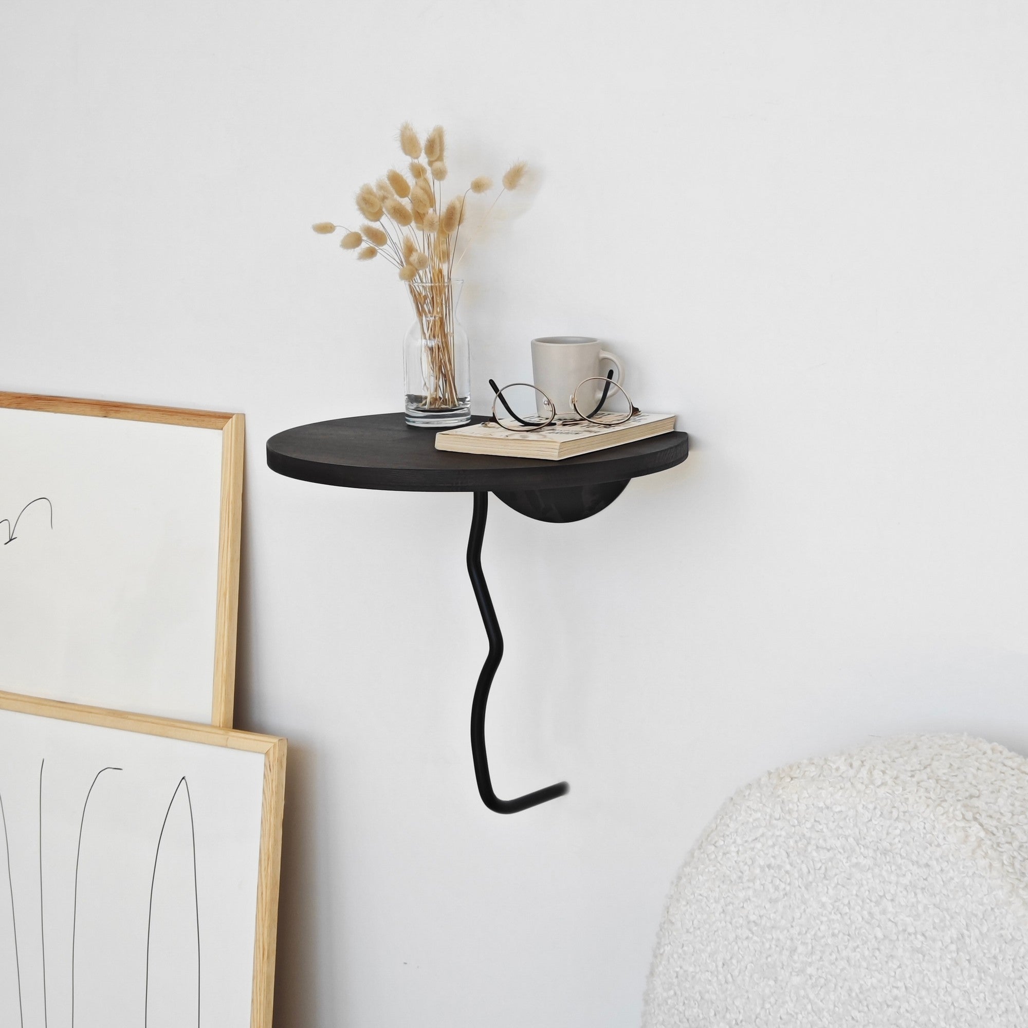 Prateleira de Parede Elegante, 35 x 35 cm, 100% Madeira de Pinho e Estrutura de Metal, Preto e Antracite | Perfeita para Decoração Moderna e Soluções de Armazenamento