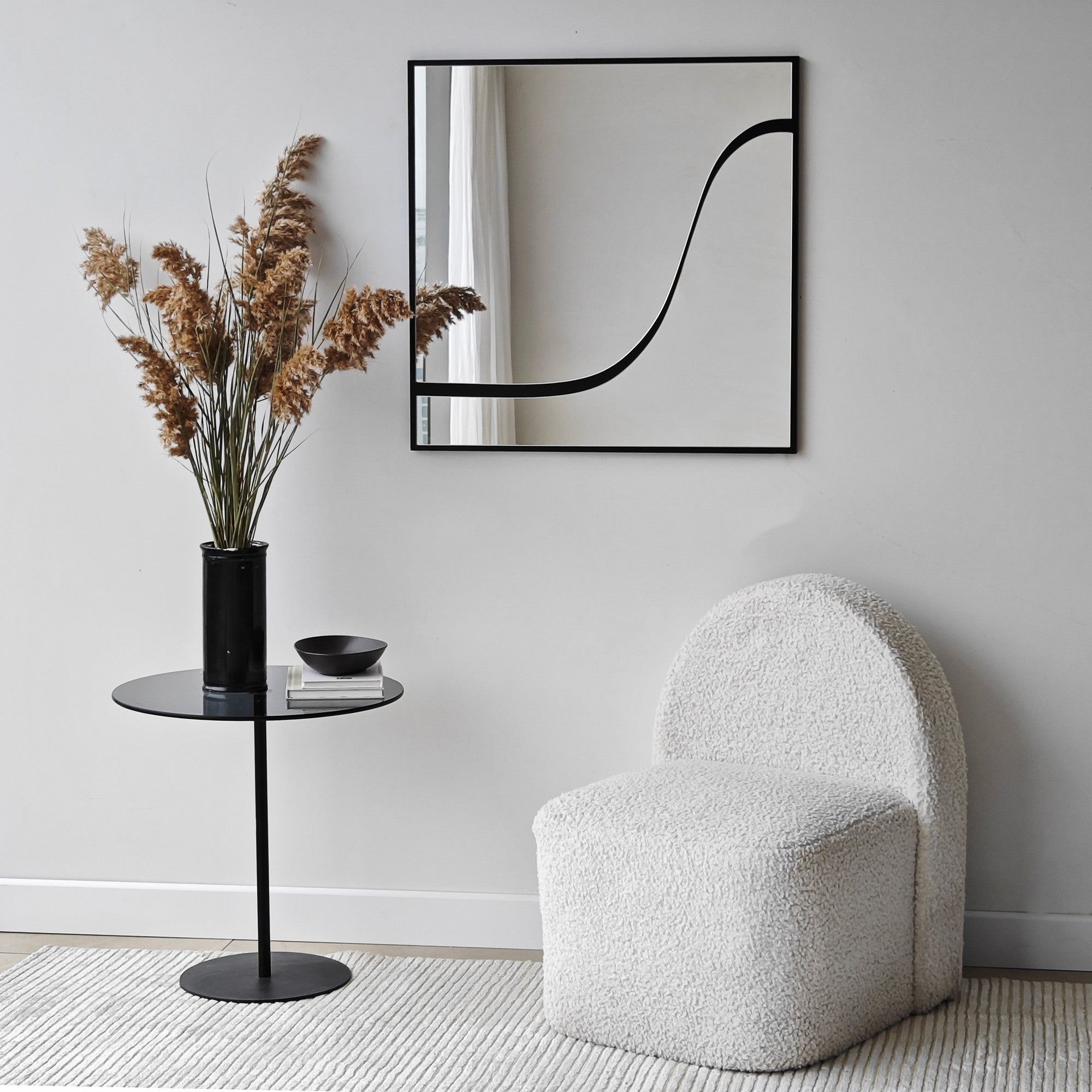 Espelho elegante de parede preto, 70 x 70 cm | Painel de partículas 100% revestido em melamina, cintas de PVC | Design ajustável e ecológico para espaços modernos