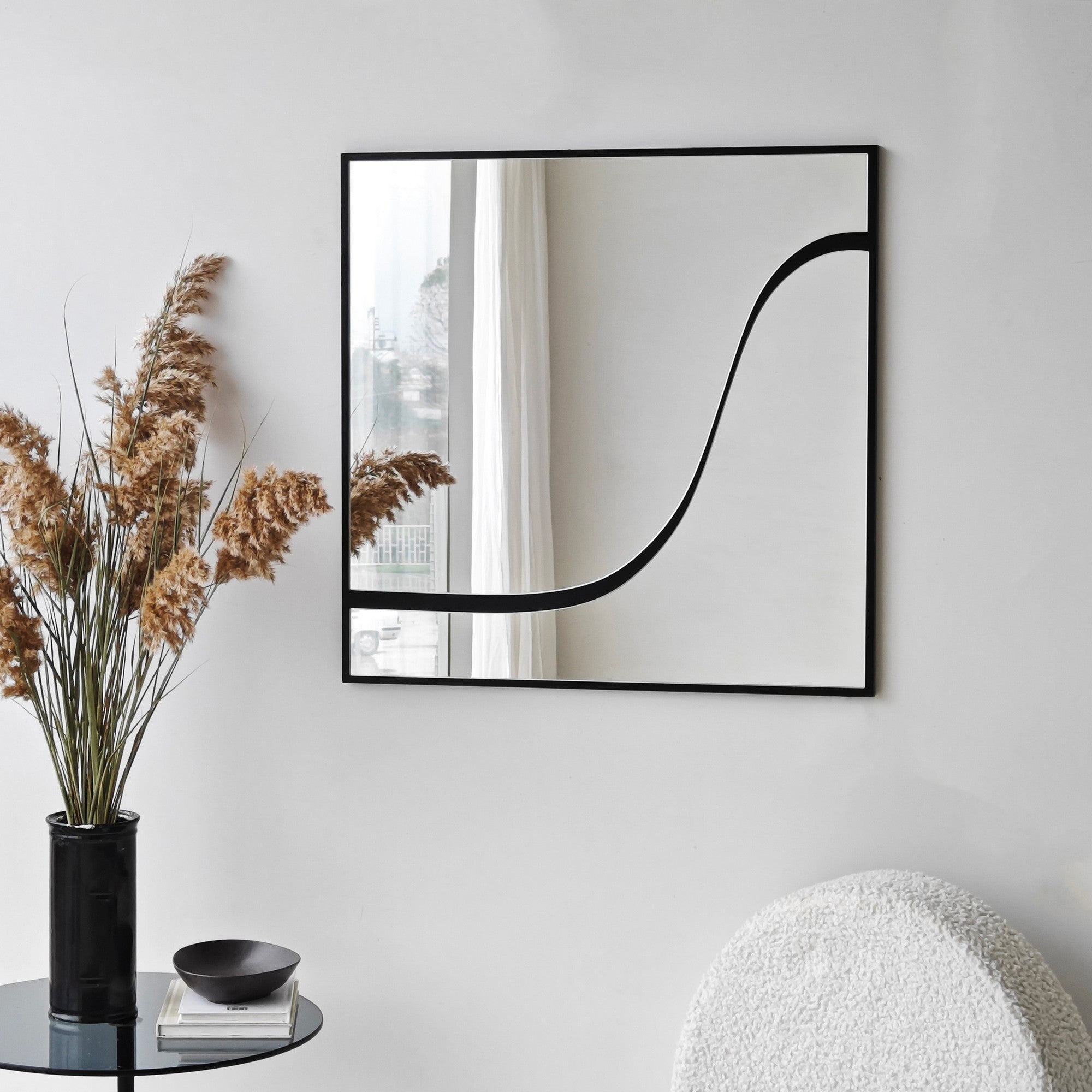 Espelho elegante de parede preto, 70 x 70 cm | Painel de partículas 100% revestido em melamina, cintas de PVC | Design ajustável e ecológico para espaços modernos