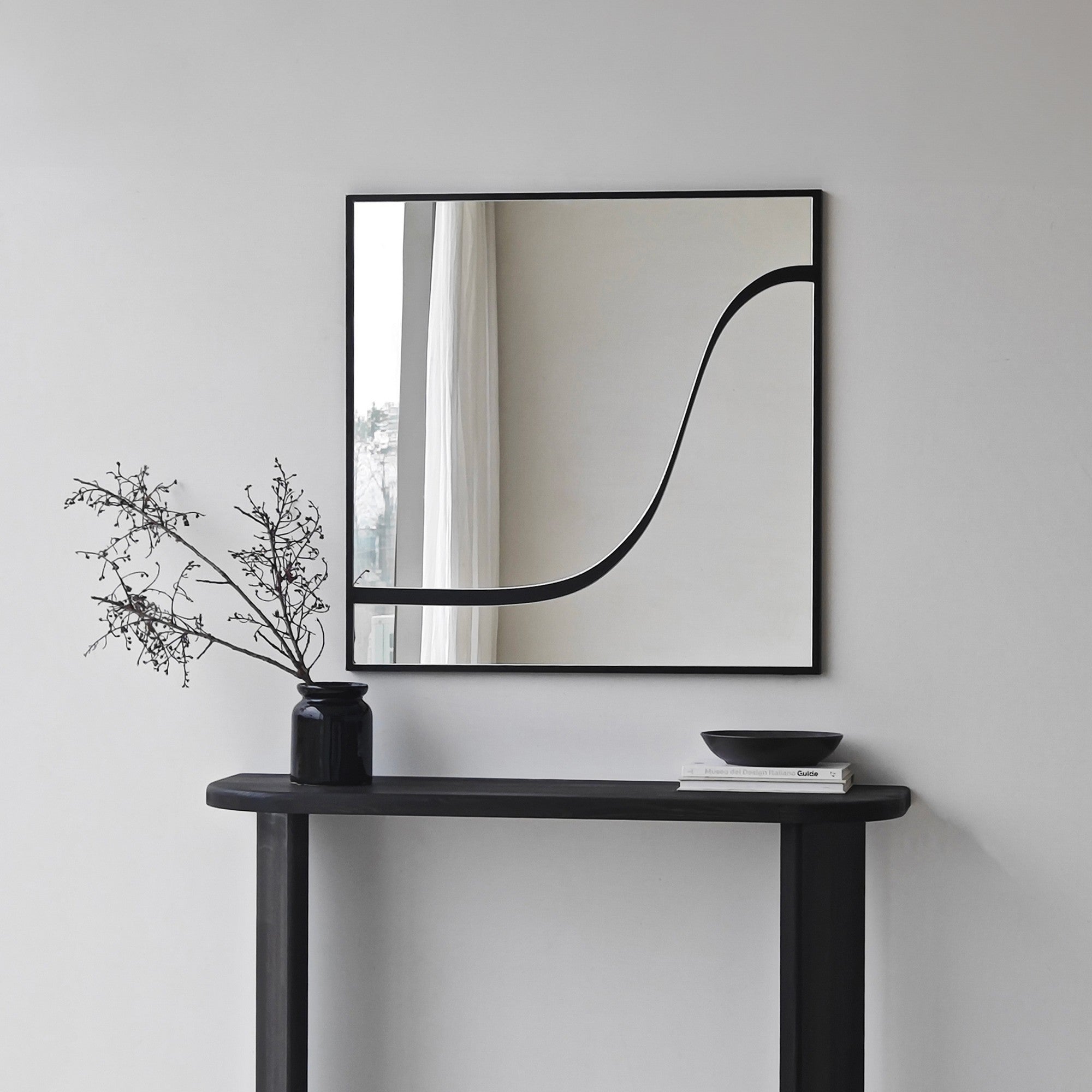 Espelho elegante de parede preto, 70 x 70 cm | Painel de partículas 100% revestido em melamina, cintas de PVC | Design ajustável e ecológico para espaços modernos